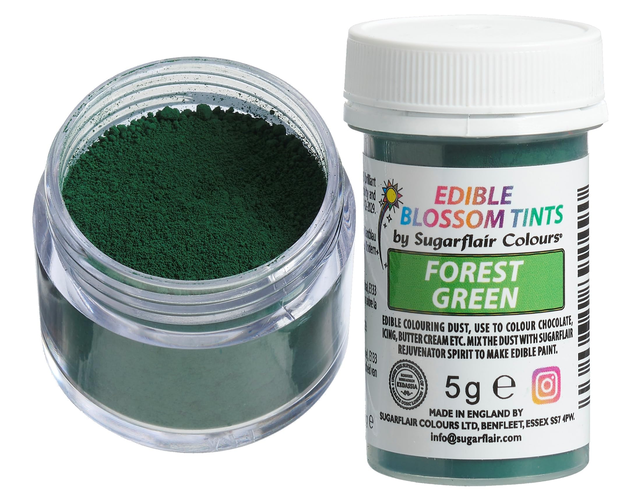 Sugarflair Food Colouring Powder Dust Forest Green Blossom Tint, Use on Cake Decorations or Colour Sugarpaste, Fondant, Icing, Chocolate, Buttercream, Royal Icing, Macarons and More! - 5g