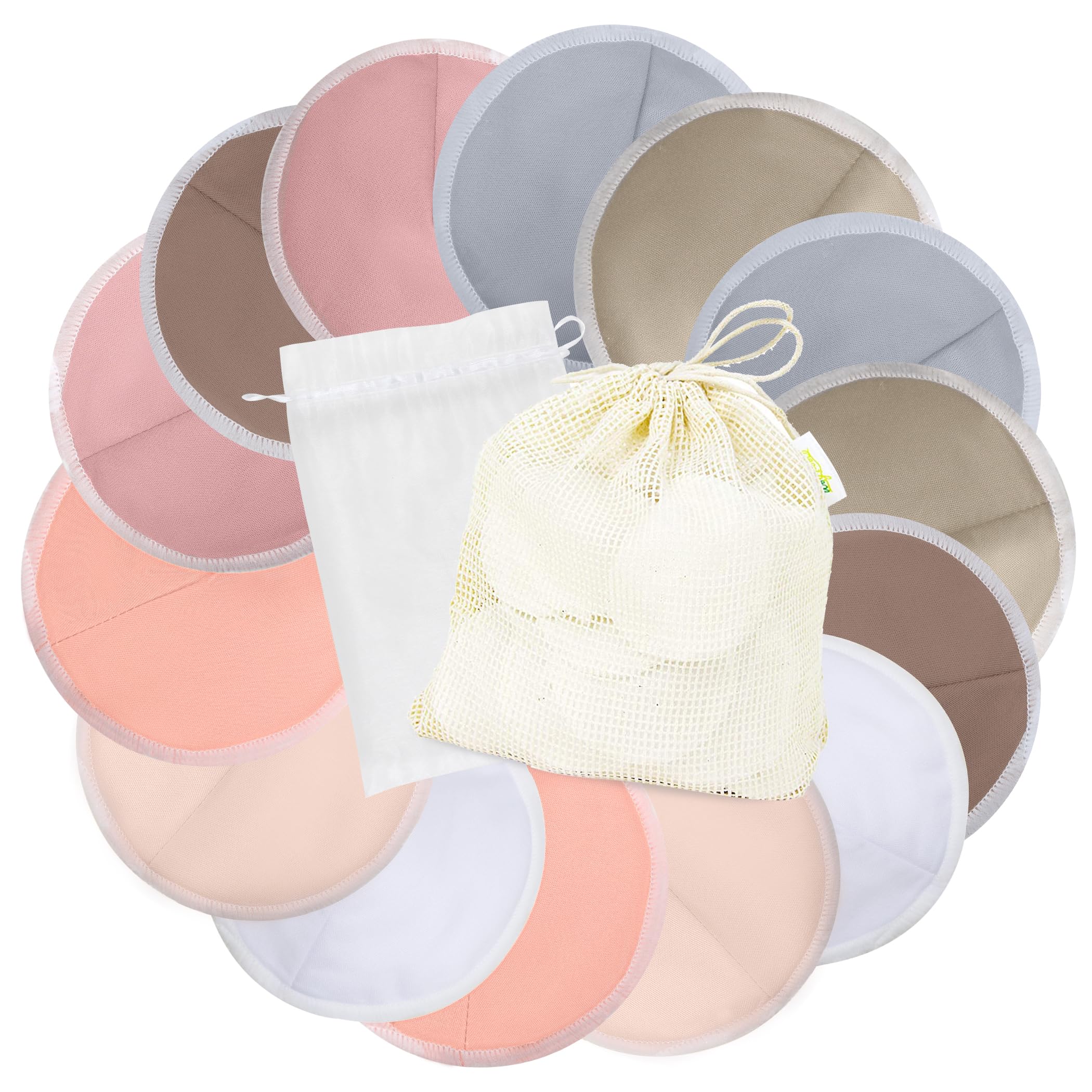 wegreeco Nursing Breast Pads (14 Pack) + Laundry Bag & Travel Storage Bag, 4.7 inch - Washable & Reusable Breastfeeding Nursing Pads (Mild, Large,