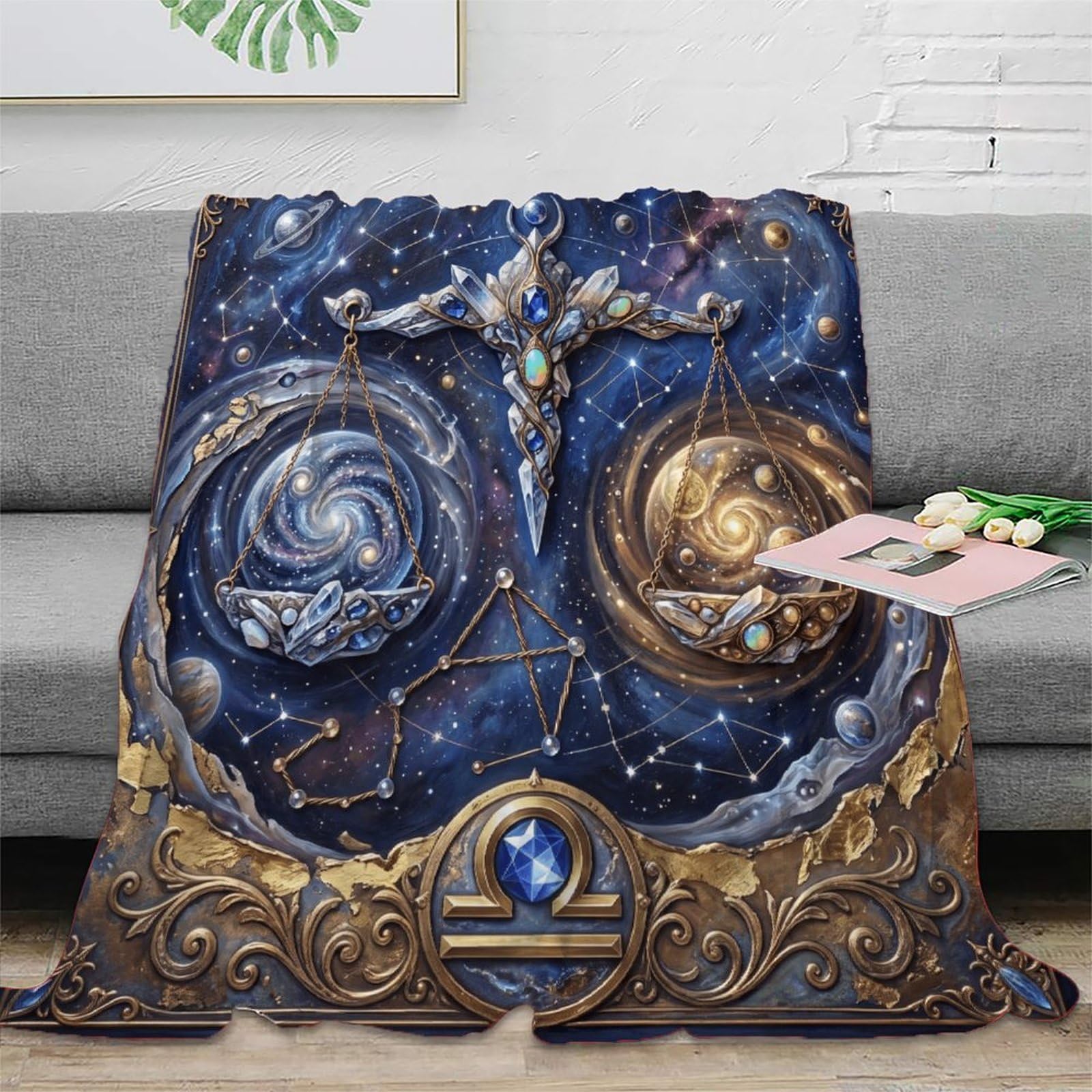 H3B8U2Y5 Zodiac Libra Starry Galaxy Flannel Throw Blanket, Bedroom Nap Use