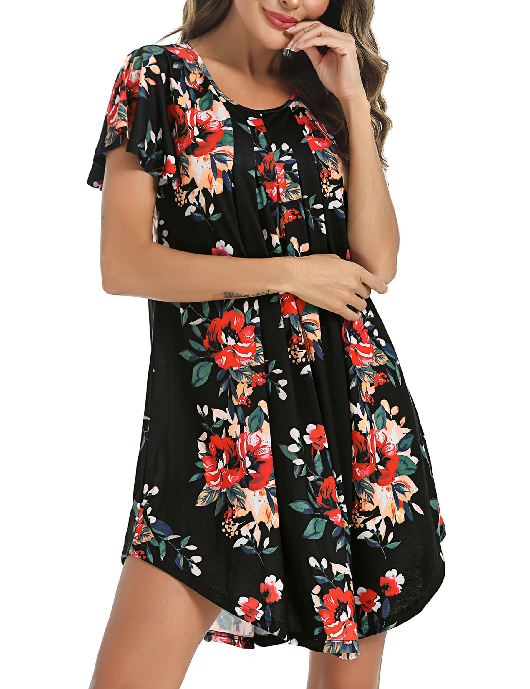 Uniexcosm Camicia da Notte, Camicia Notte Donna Cotone Corta Camicia Notte con Girocollo Sciolto Maniche Corte Camicia da Notte Volant Lovable Sleepwear per Casa e Casuale
