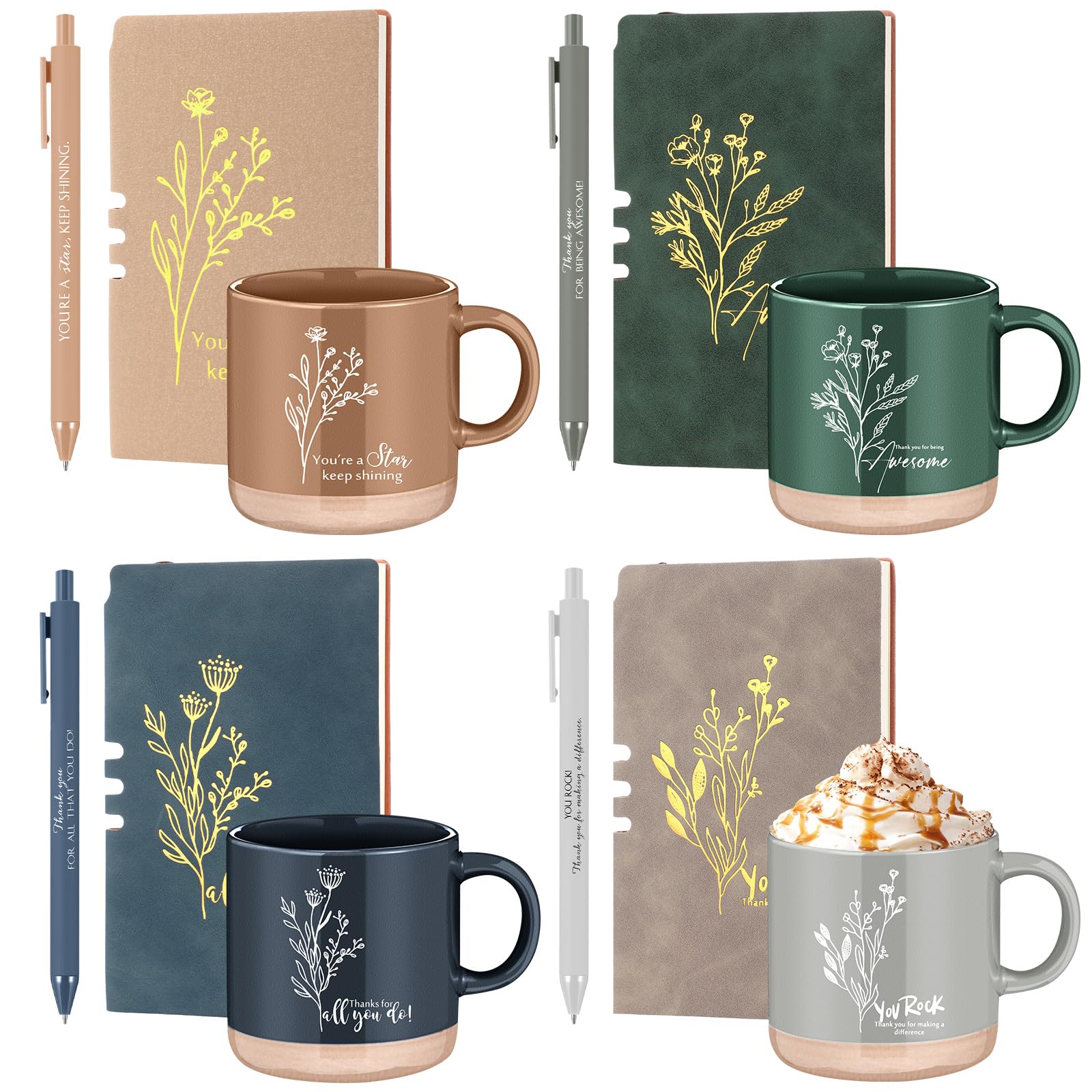 Tazas de café de cerámica para la oficina con libretas A6 de notas