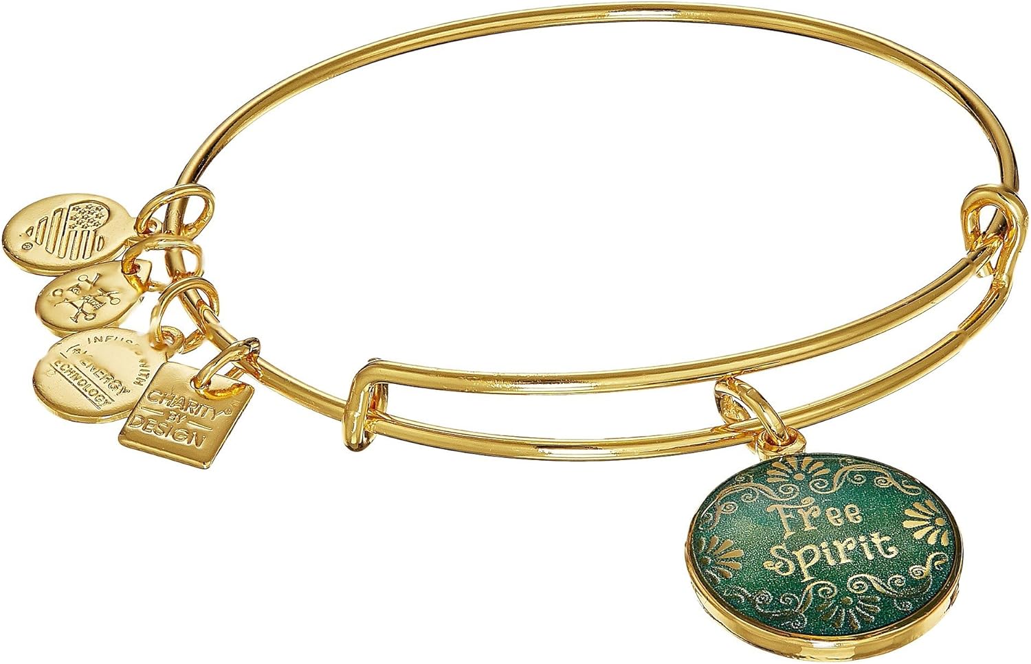 Alex And Ani Free Spirit Charm Shiny Gold Bangle Bracelet CBD16FSYG