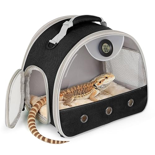 WEVONIGU Reptile Travel Bag with Thermometer Hygrometer
