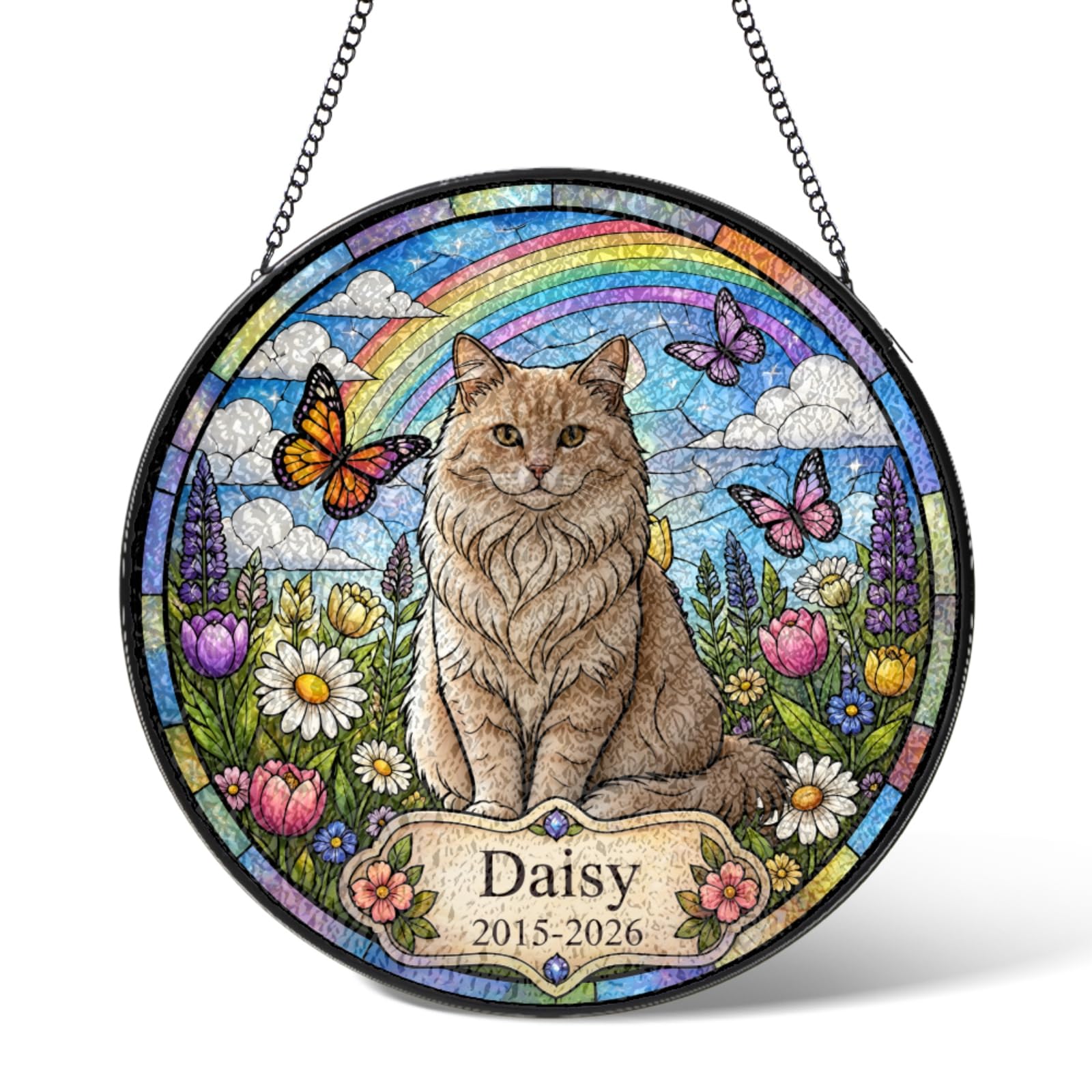 Personalized Cat Portrait Stained Glass Suncatcher Window Hanging,Custom Pet Memorial Sun Catcher with Photo Name,Customized Loss of Dogs Sympathy Gift for Pet Owner,Bereavement Remembrance Keepsake