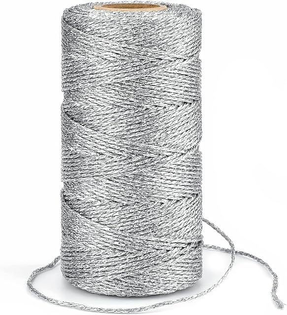 G2PLUS 100M Decorative Metallic String - 1.5mm Bakers Thread Twine- Jewelry Thread Cord for DIY Crafts Gift Wrapping & Wedding Favors