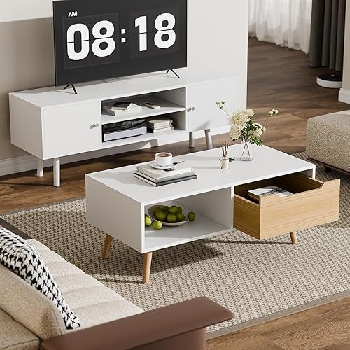 Miniatura 5 de Cozy Castle Mesa de centro moderna, mesa de cóctel de madera con almacenamiento, mesa de pasillo minimalista, mesa de centro moderna de mediados de