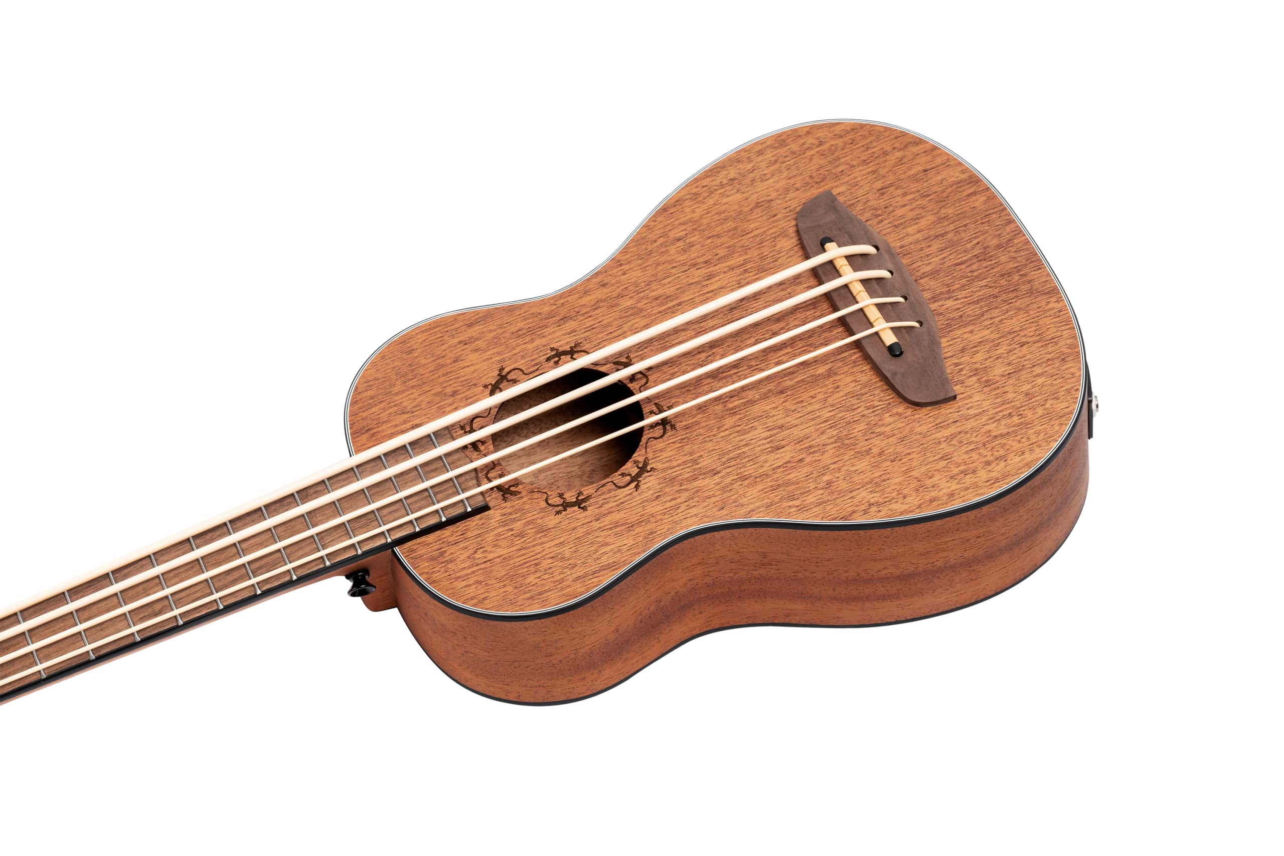 Ortega Guitars Travel Bass elettro-acustico - mancino - Serie Lizard - Ukulele Basso - include Gig Bag - Mogano (LIZZY-BS-GB-L)
