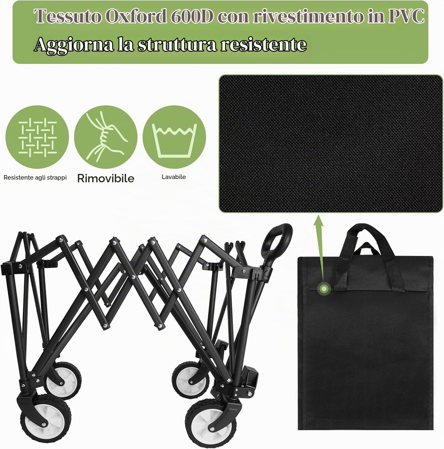 Carrello pieghevole su ruote,100 kg capacità,copertura carrello da giardino pieghevole,copertura impermeabile