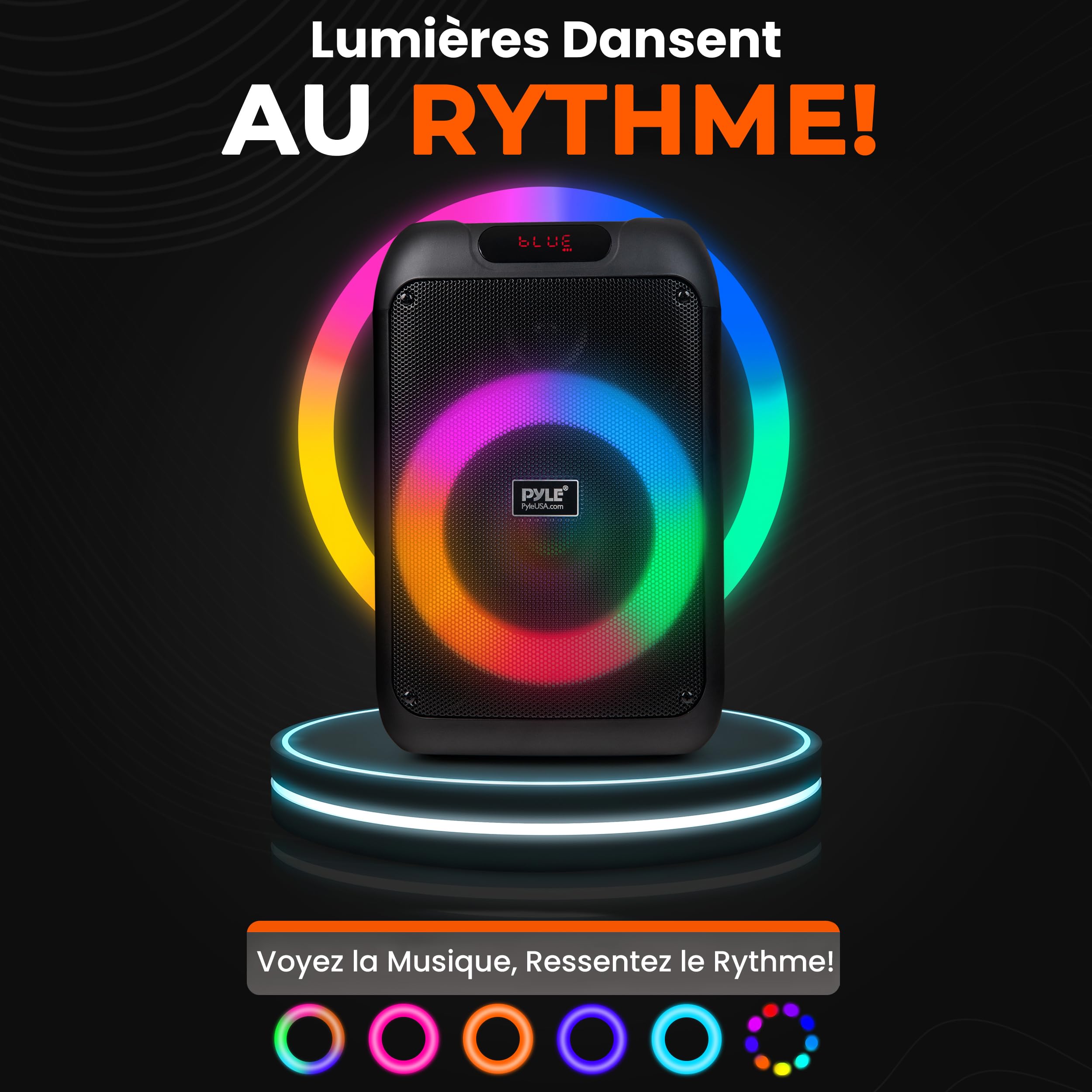 Pyle Enceinte Bluetooth Portable 40 cm – Haut-Parleur Puissant avec LED RGB Woofer Grand Format TWS Batterie Rechargeable Télécommande Câble Type-C Intérieur Extérieur