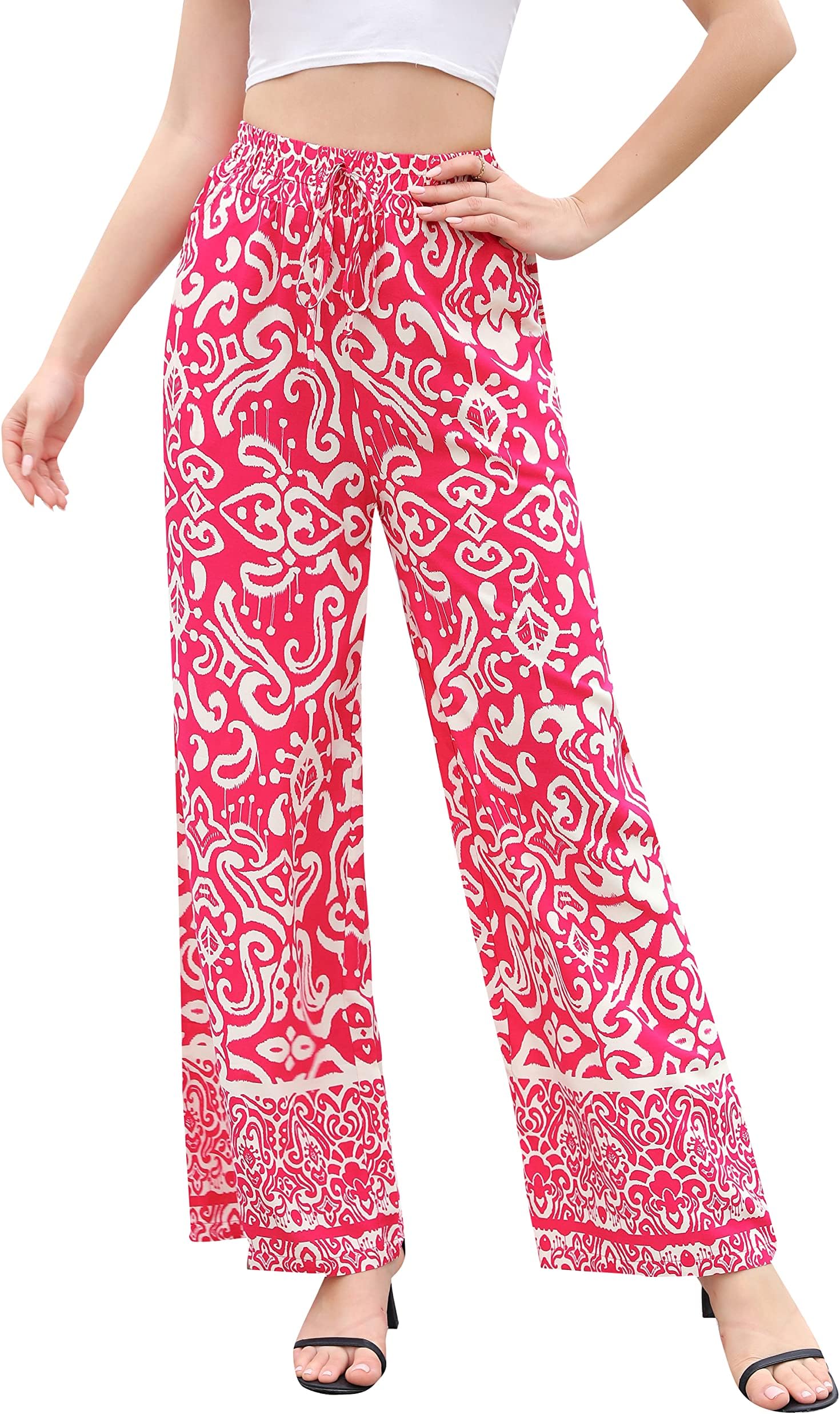 Love Welove FashionWomen's Summer Wide Leg Elastic High Waist Printed Boho Hippie Palazzo Pants