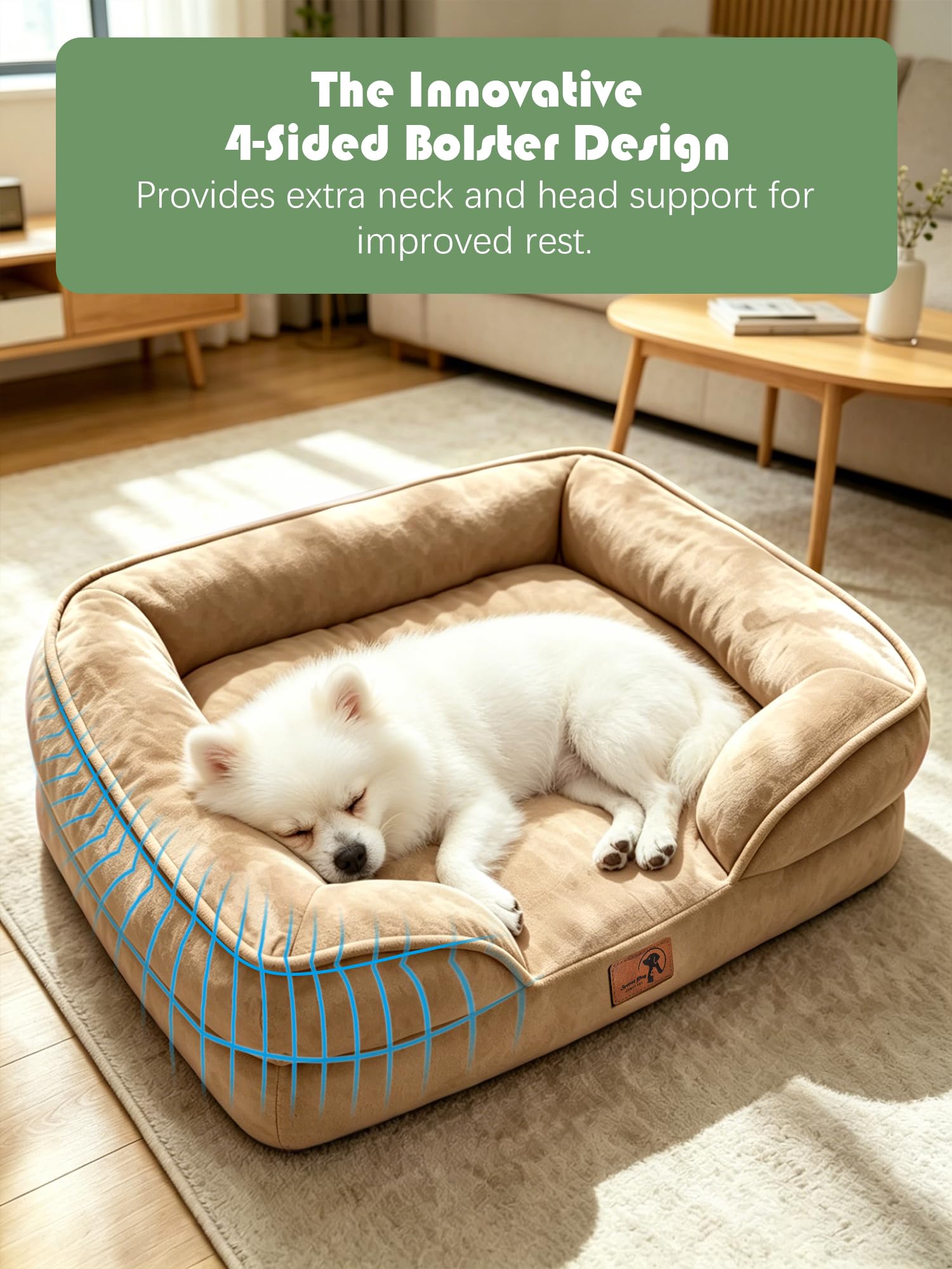 Spotted Play Orthopedic Dog Bed with Sides - Sofa Beds for Small Dogs, Supportive Foam Pet Couch Bed with Washable Removable Cover, Waterproof Lining and Non-Slip Bottom, Brown - S view 5