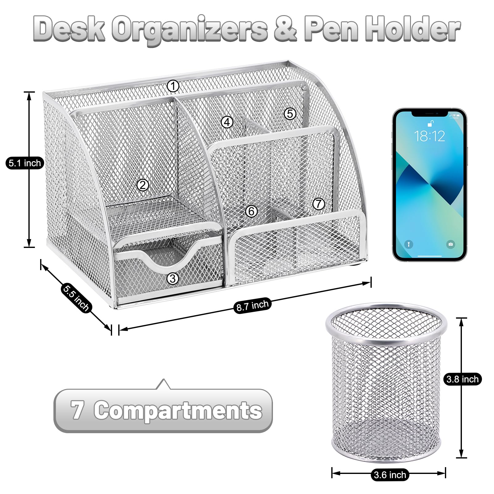 13-in-1-Schreibtisch-Organizer-Set für den Schulanfang | Organizer-Set mit Hefter und Klebebandspender, Stifthalter, Schere, Lineal, Locher, 2 Stifte und mehr Schreibtischzubehör