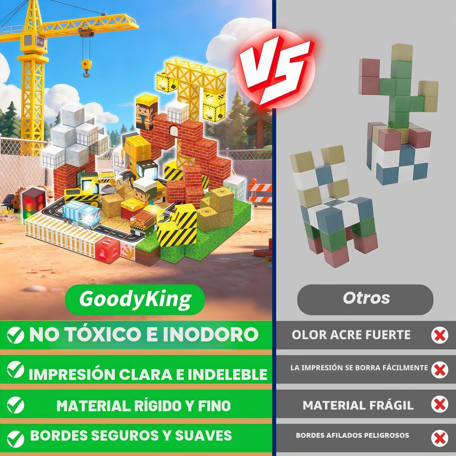 Goody King Bloques Magnéticos Construcción Niños 200 Piezas Set de Obra - Ciudad Constructora Creativa con Vehículos y Señales de Obra, Juego Educativo Magnético Regalo para Niños de 4 a 12 Años