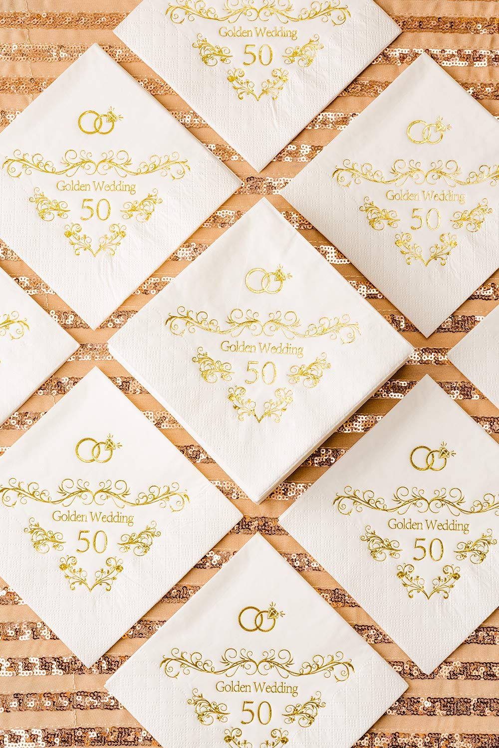 Karjiaja 40 Tovaglioli Di Carta Dorati Usa E Getta 33x33 Cm, Bianchi Con Pois Oro, 2 Strati, Per Compleanni E Matrimoni