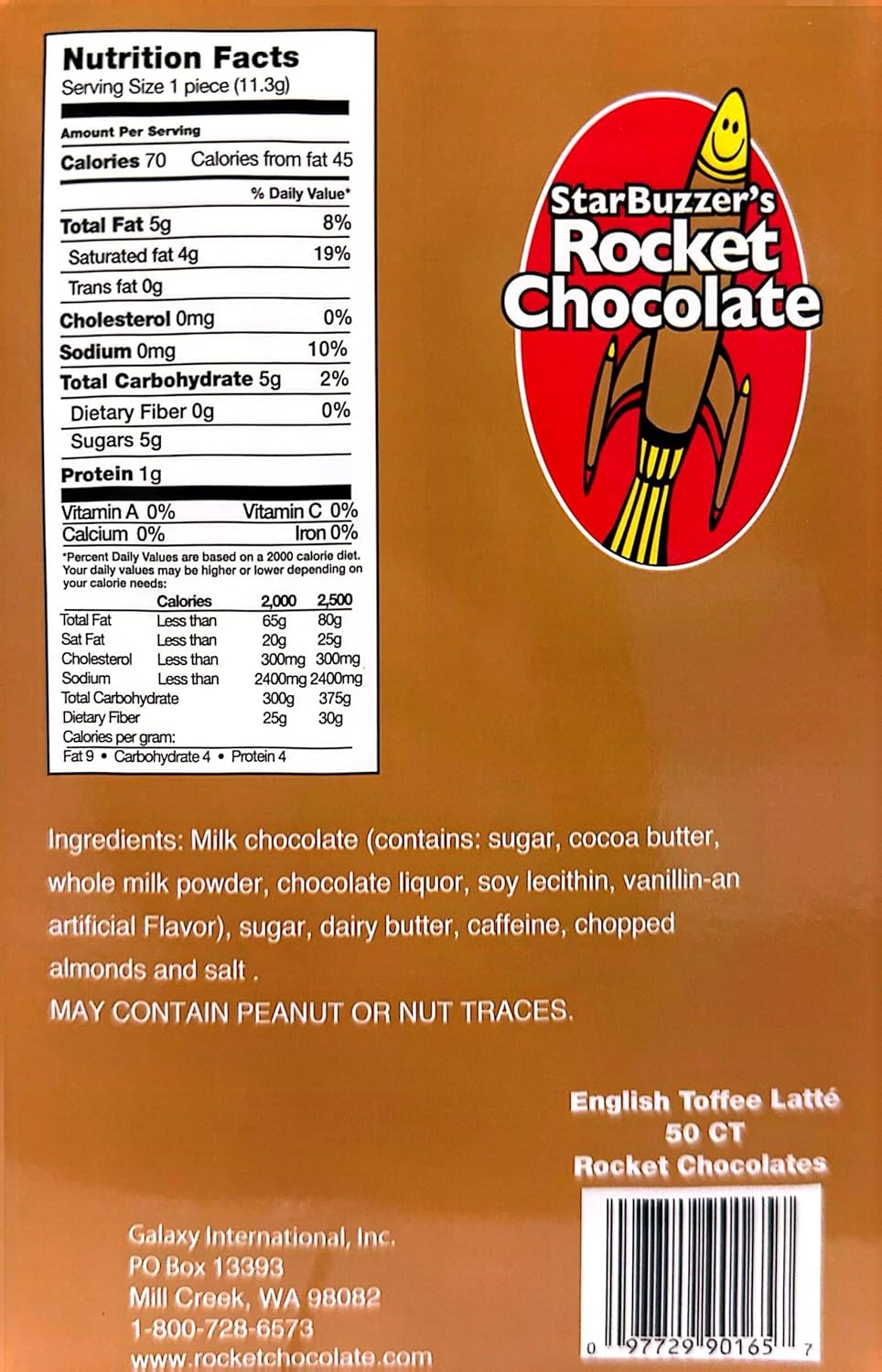 Rocket Chocolate Milk Chocolate English Toffee Latte Flavored Caffeinated Chocolate Truffles, 50 count, Mini