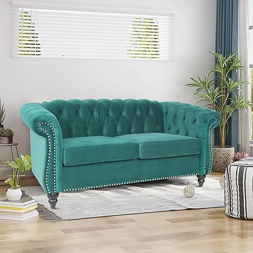 Miniatura 49 de Sofá Chesterfield de terciopelo, sofá tapizado clásico capitoné, moderno de 3 plazas, muebles largos con respaldo copetudo para sala de estar y