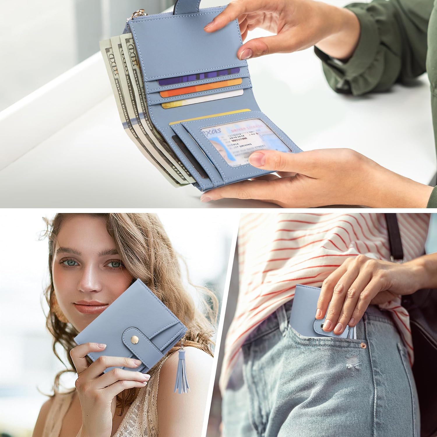Small Wallet for Women RFID Blocking Tassle Bifold Slim Thin Leather Wallet Credit Card Holder Wallet Ladies Mini Wallet with Zipper Pocket - Image 6