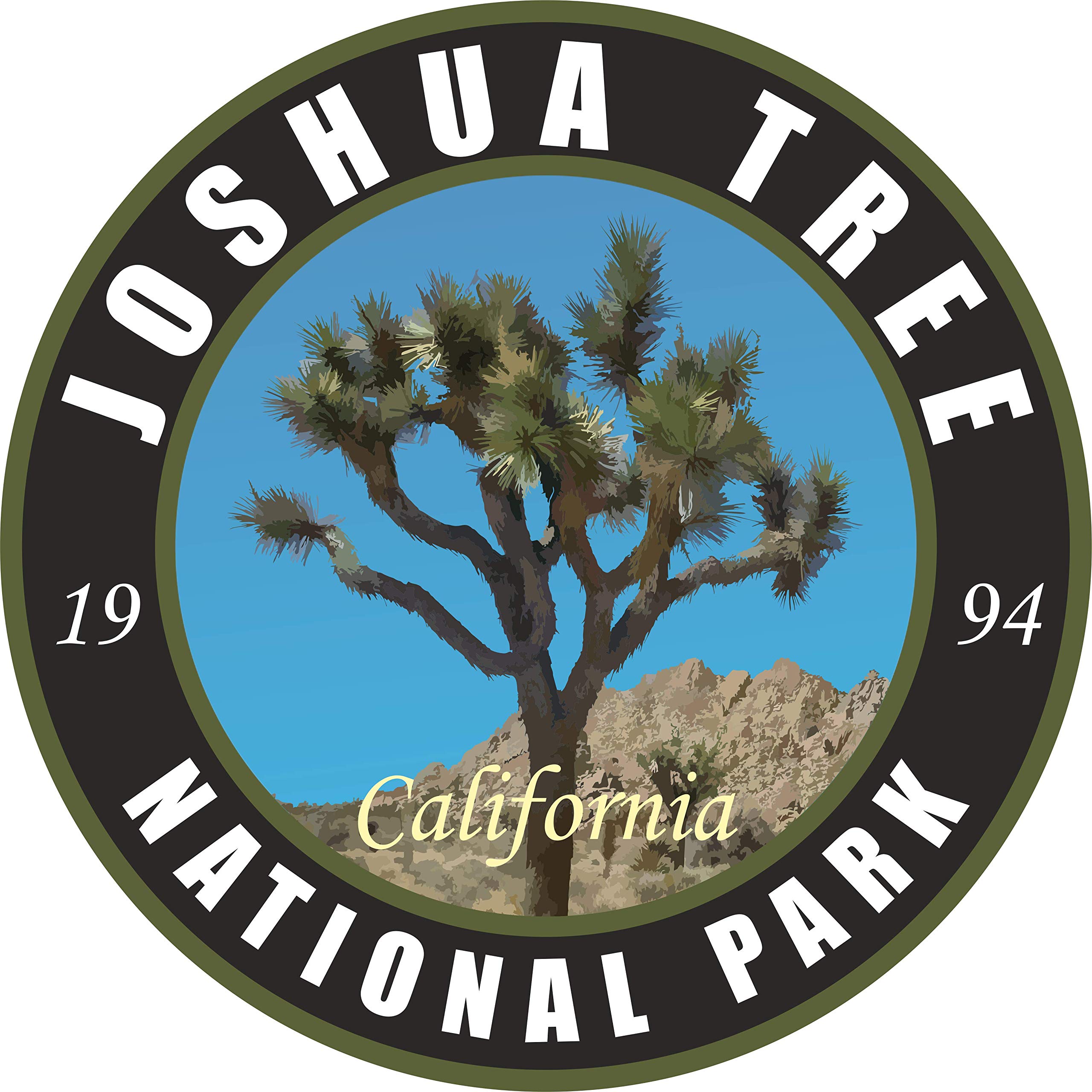 Joshua Tree National Park Sticker Vinyl Black Round | Wilderness Nature Outdoors Hiking Camping Travel Adventure Gift Stickers Waterproof RV Trailer Car Luggage Decal