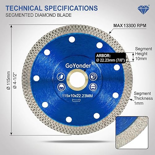 Miniatura 2 de GoYonder Hoja de diamante de 4.5 pulgadas para amoladora angular, hojas de sierra de diamante superfinas para corte húmedo y seco, hoja de diamante