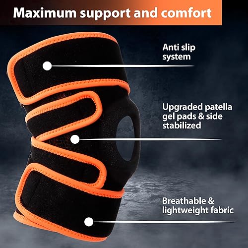 Miniatura 2 de Rodillera con estabilizadores laterales y almohadillas de gel para rótula, soporte de rodilla de compresión para hombres y mujeres, alivio del dolor