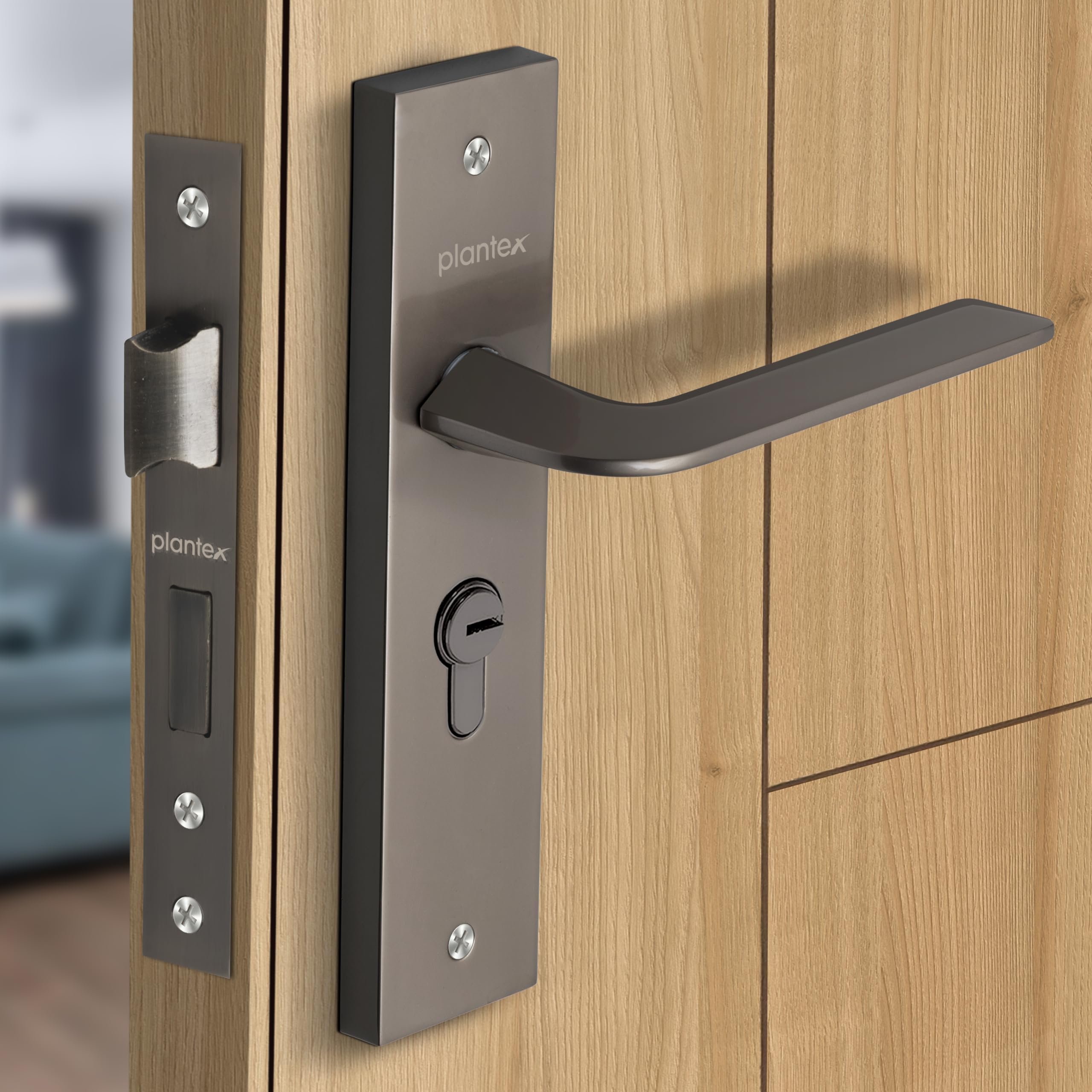 Plantex Heavy-Duty Door Lock Set - Main Door Lock Handle Set/ 6-Lever Lock Mechanism with 3 Year of Warranty/Mortise Lock with 3 Keys, Brass Lockbody & Cylinder(8105 -Satin Black)