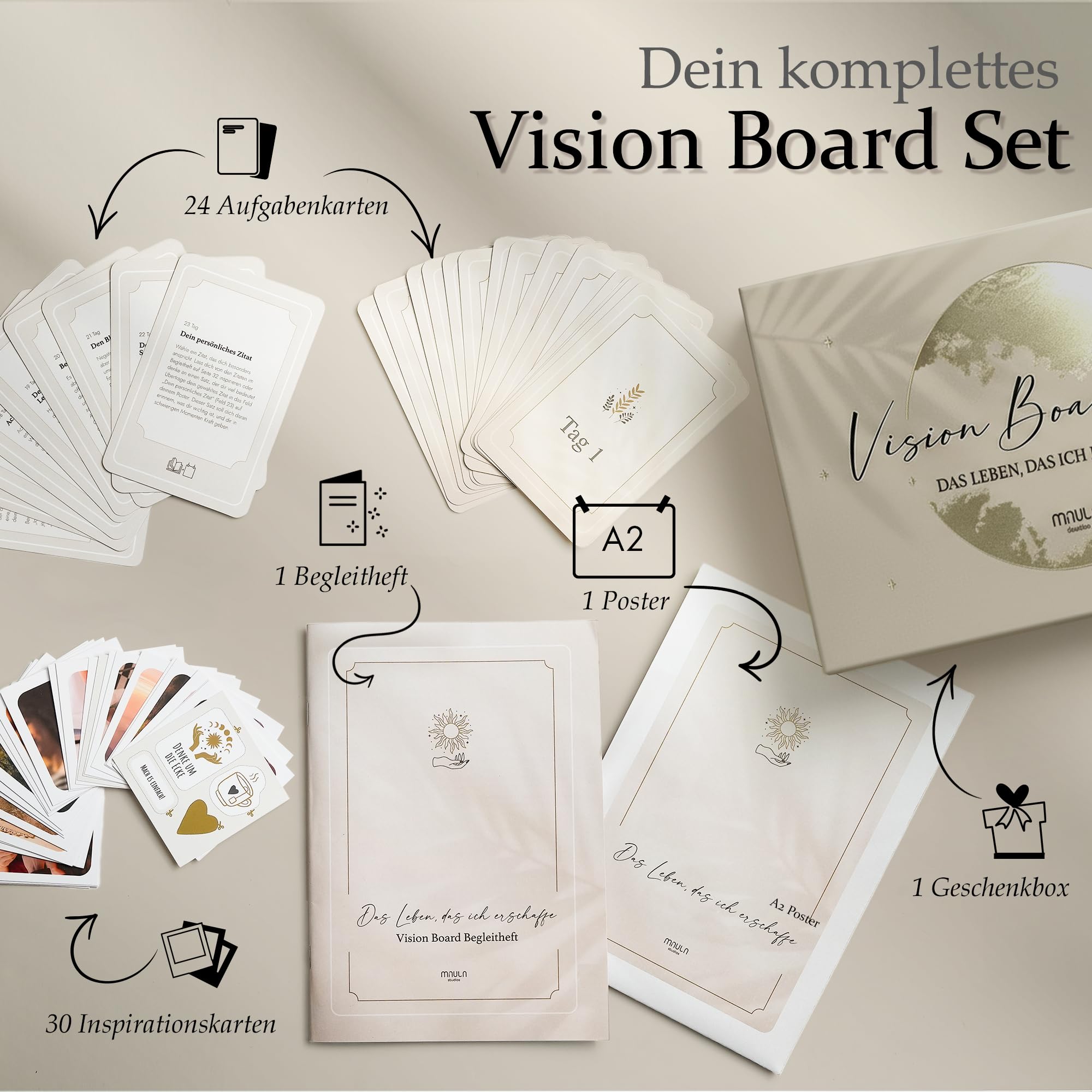 Vision Board Set 2026 – Mit 24 Aufgabenkarten, Poster & Inspirationskarten – Auch als Adventskalender Achtsamkeit 2025 nutzbar – Für Klarheit, Fokus, Motivation & persönliche Weiterentwicklung