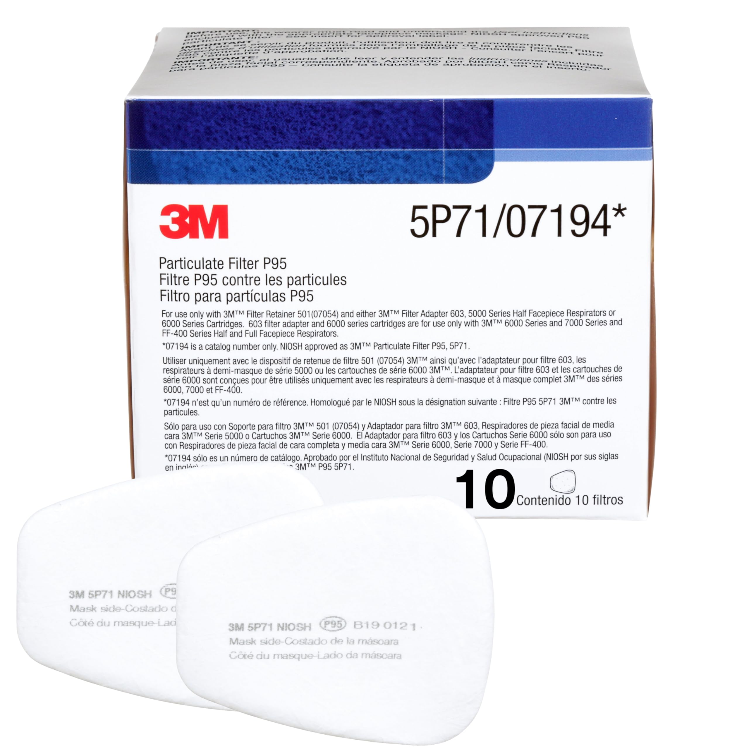 3M Respirator Filter Replacement 5P71, 5 Pairs, P95, Must Be Used with 3M 5000 Respirators or 3M Cartridges 6000 Series