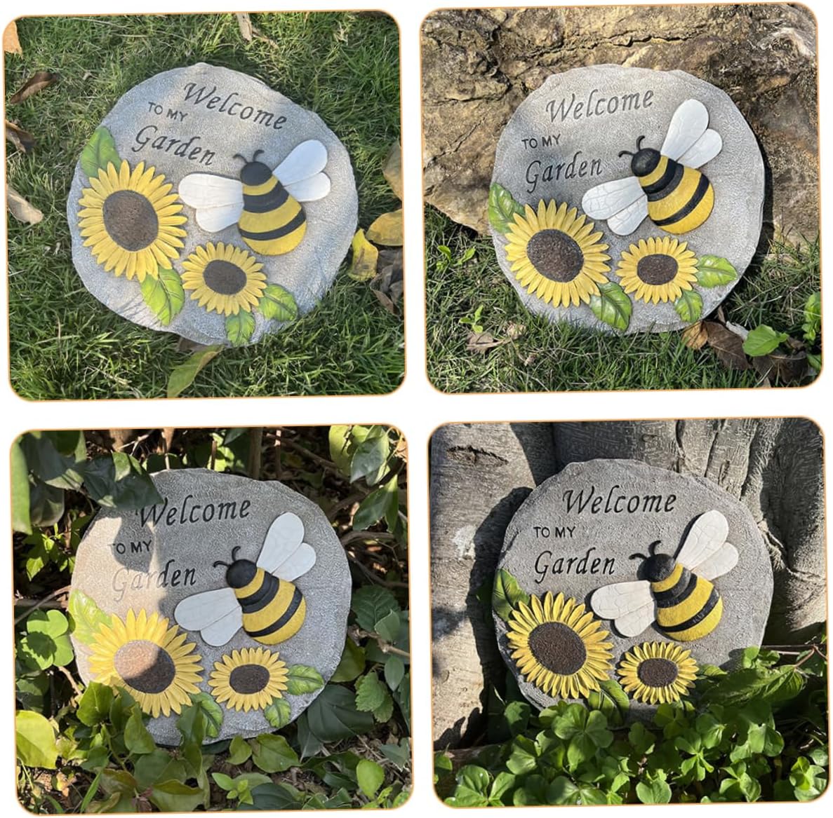 Cute Bee Sunflower Resin Stepping Stone for Garden Decor Durable Weatherproof Accent Unique Versatile Outdoor Decoration