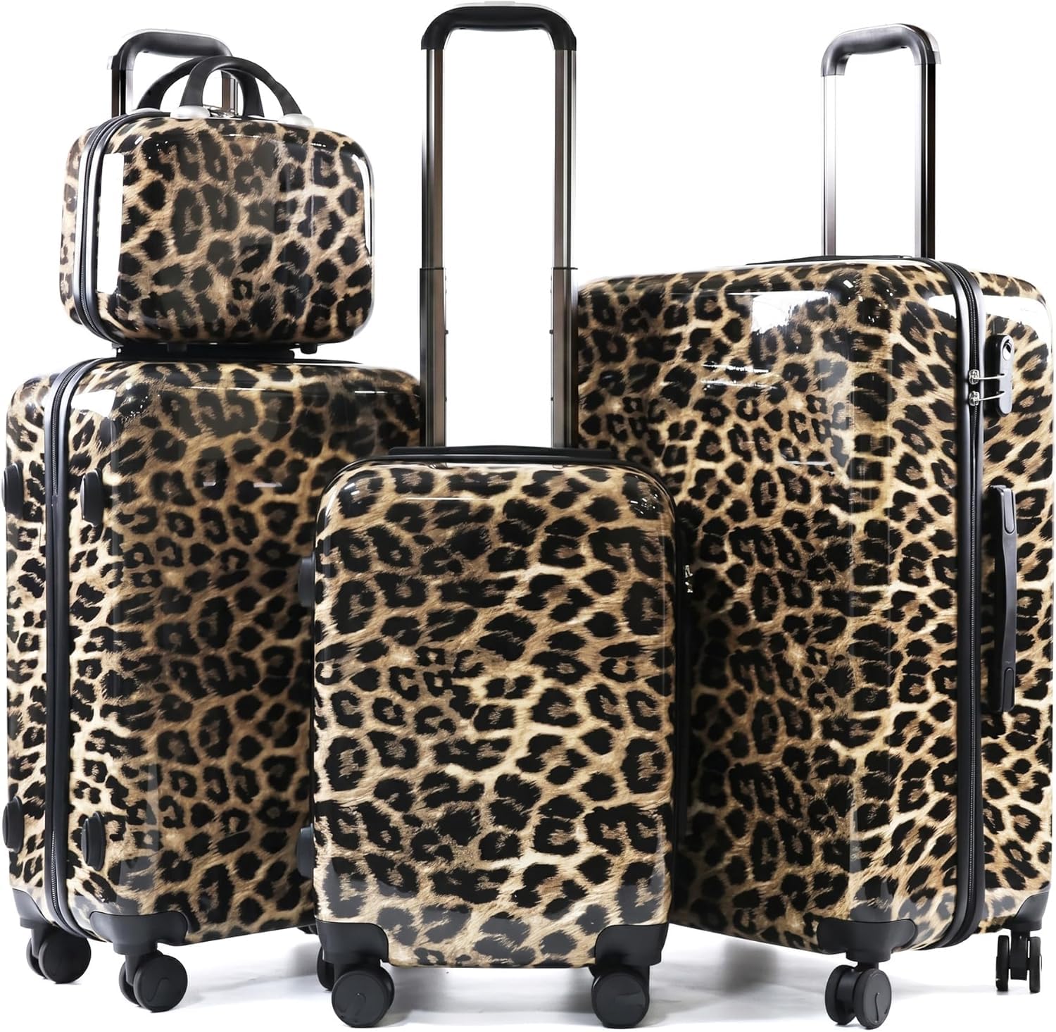 Set di valigie con motivo leopardato, dotato di ruote universali silenziose e trolley telescopico (Marrone(14+20+24+28))