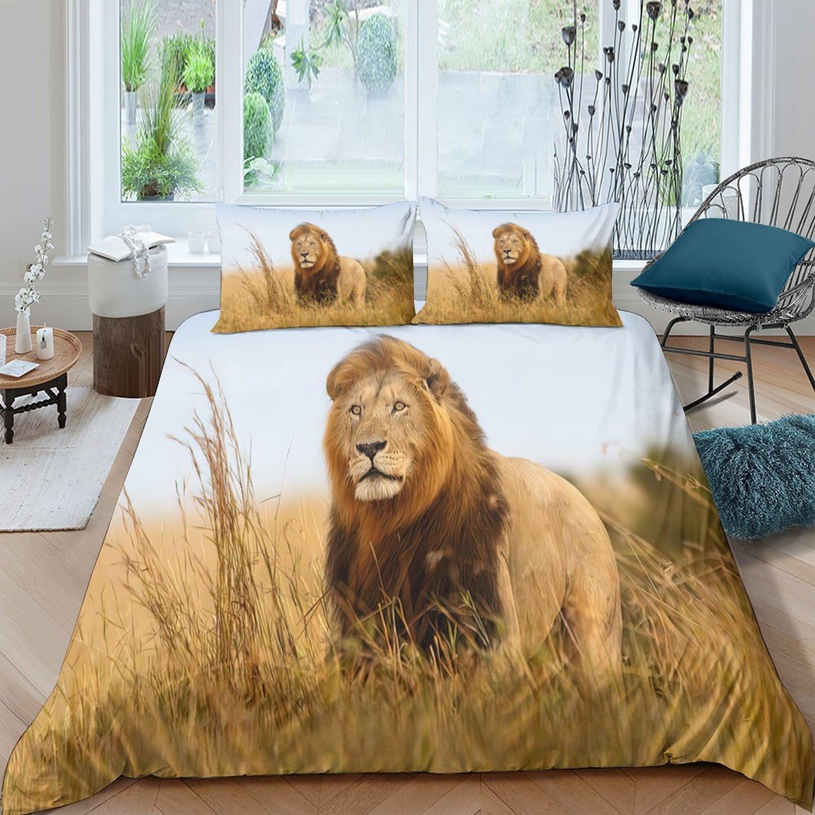 Ctjqhvkz Style-8 3D Printed Lion Grassland Fitted Sheet Microfiber Soft Bed Cover For Bedroom Guestroom Decor Mattress Protection Single（135X200cm）