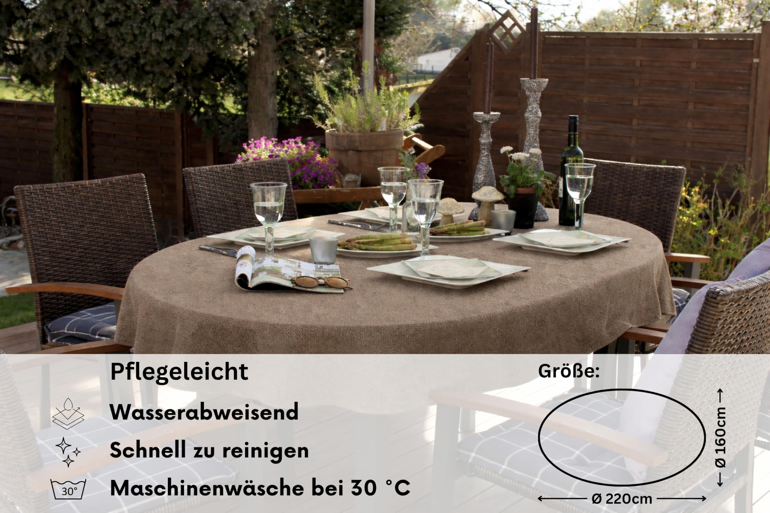 Tovaglia da Giardino 160x220 cm Copritavolo Outdoor ovale antiscivolo resistente alle intemperie - Cappuccino
