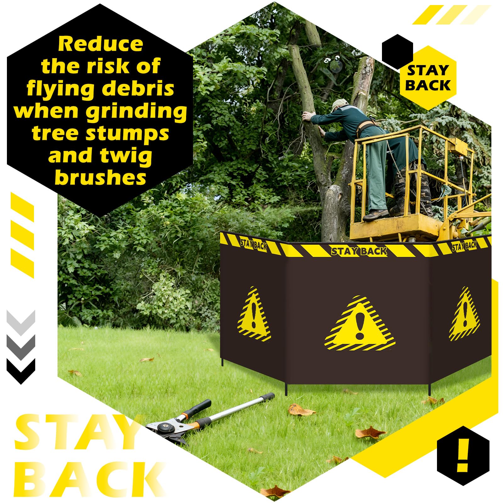 9.84 ft Debris Containment Barrier Arborist Equipment 3 Panel Safety Barricade Tree Climbing Gear Heavy Duty Oxford Foldable Protection Barricade Security Sign for Controlling Stumps Chipping — Amazon image 3