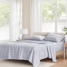 Comfort Spaces 100% Cotton Sheets Queen, Breathable, Naturally Cool Cotton Sheets, Soft Cotton Bed Sheets with 14" Elastic Pocket Fits up to 16" Mattress, All Seasons Sheet Set, Adelia Gray 4 Piece