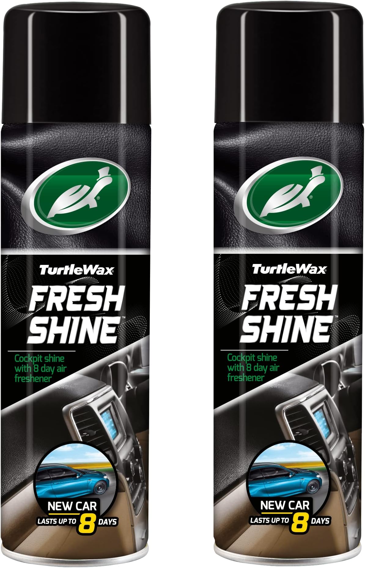 Fresh Shine Interior Plastic & Dashboard Cleaner with Air Freshener New Car Scent 500ml x2 - Removes Dirt, Dust & Residue from Car Interior Plastic for a Glossy Shine & New Car Smell