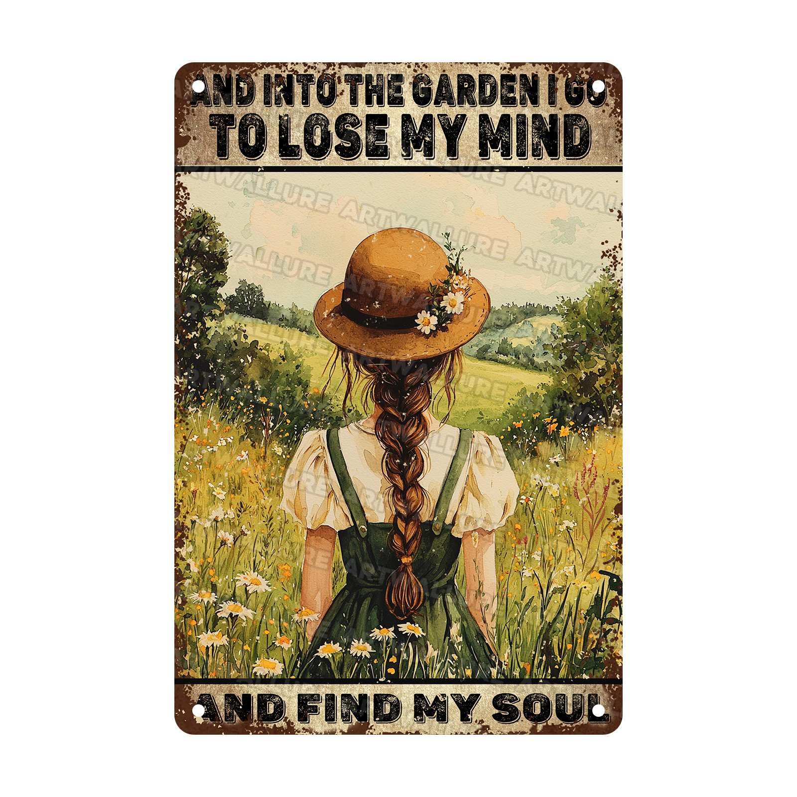 Funny Metal Tin Signs Retro Decor Gardener Gifts And Into The Garden I Go To Lose My Mind and Find My Soul Metal Sign Outdoor Accessories 8x12Inch