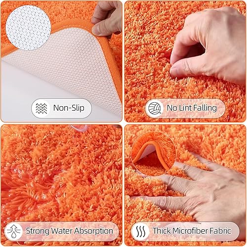 Miniatura 5 de Juego de baño - Juego de baño naranja con cortina de ducha y alfombras, juego de 24 cortinas de ducha con ganchos, dispensador de jabón, jabonera,