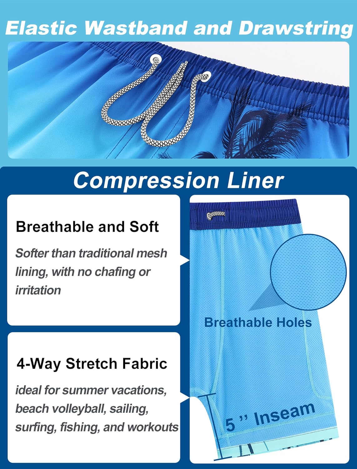 APTRO Mens Swim Trunks with Compression Liner 5 inch Inseam Quick Dry 2 in 1 Swimming Board Shorts Beach with Zipper Pockets - Image 5