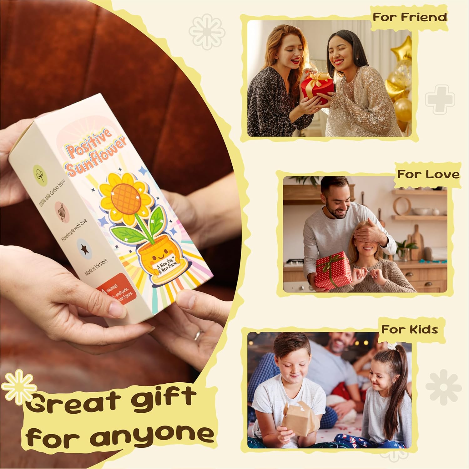 Emotional Support Crochet Sunflower Doll – Handmade Friendship Gift for Women – Long Distance Friend with Affirmation Message, Birthday Gifts for Friends, for Women - Image 6