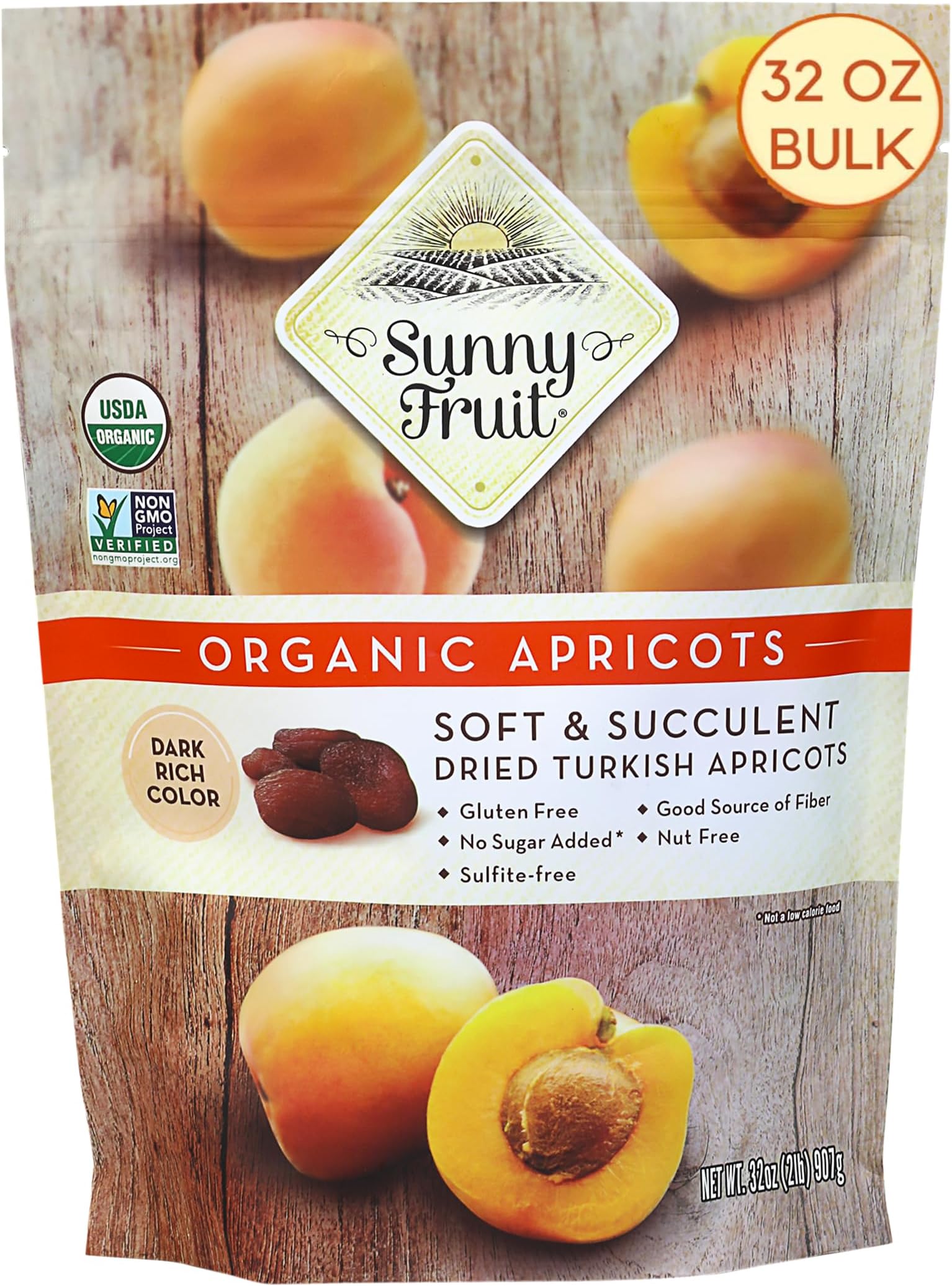 Sunny Fruit Soft Organic Turkish Dried Apricots, 2 Pound Bulk Bag Healthy, Sweet
