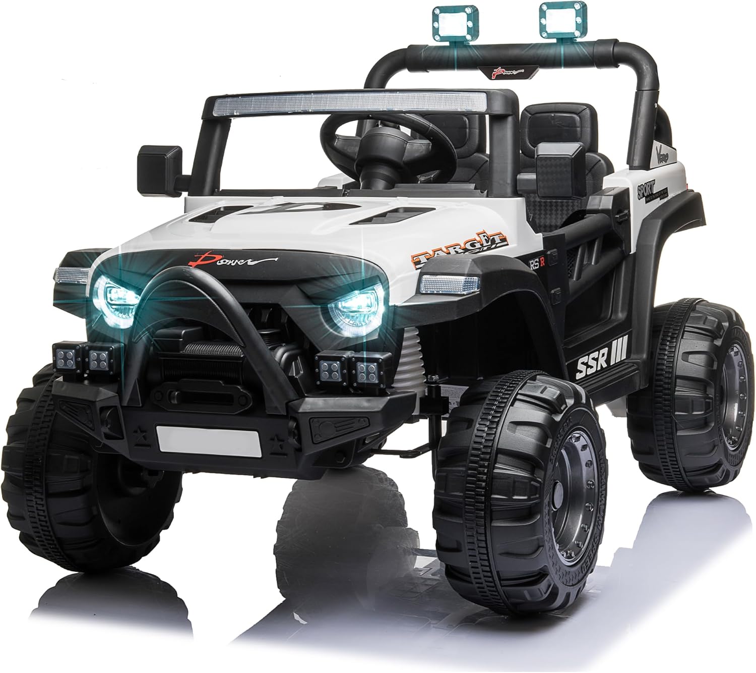 VOLTZ TOYS 12V Truck Ride-On Car Toy for Kids with Angry Face Grill, LED Lights, 2.4G Remote Control and MP3 Player with Music, Horn, Battery Powered Electric Vehicle Gift for Boys and Girls (White) - Amazon product rated Grade B