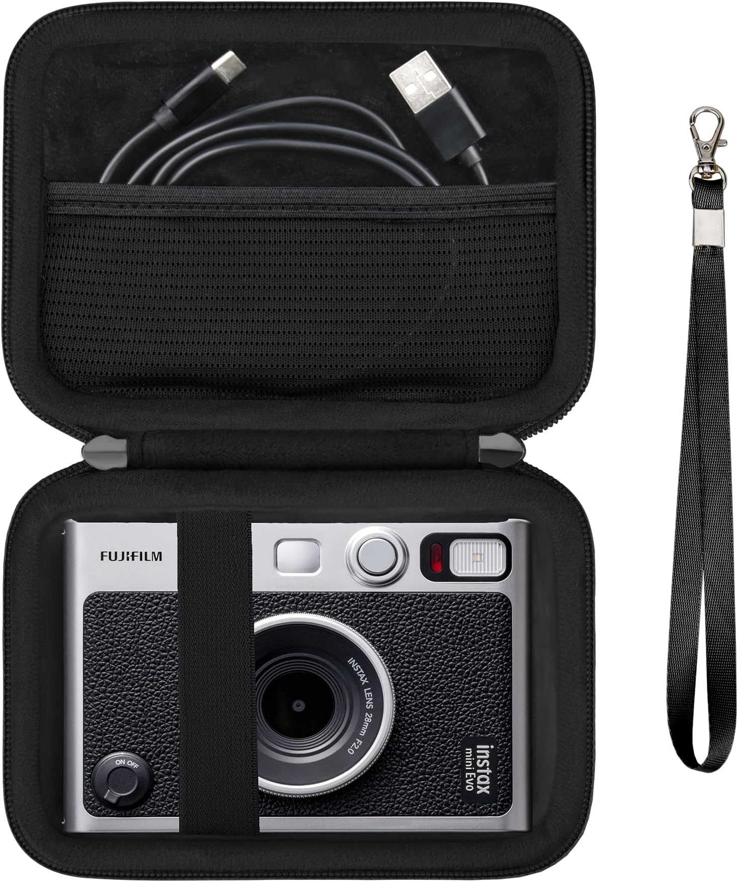 Hard Carrying Case for Fujifilm Instax Mini EVO Instant Camera, Instax Mini Printer Travel Storage Case with Mesh Pocket Can Store USB Cables, Film or Other Small Accessories, Black