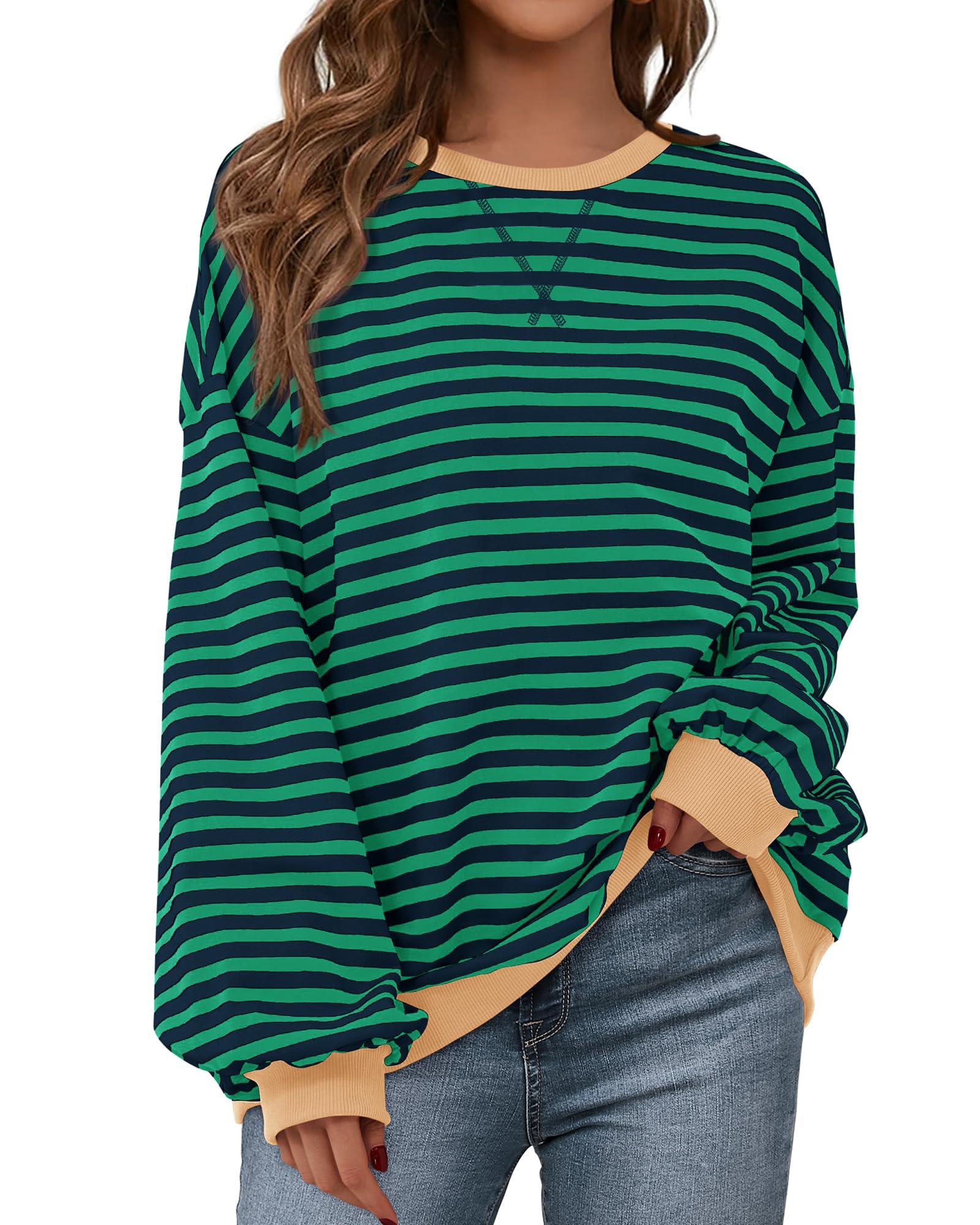 BTFBM Womens Striped Pullover Tops Spring Clothes 2026 Long Sleeve Shirts Trendy Crew Neck Loose Y2K Sweatshirts — view 21