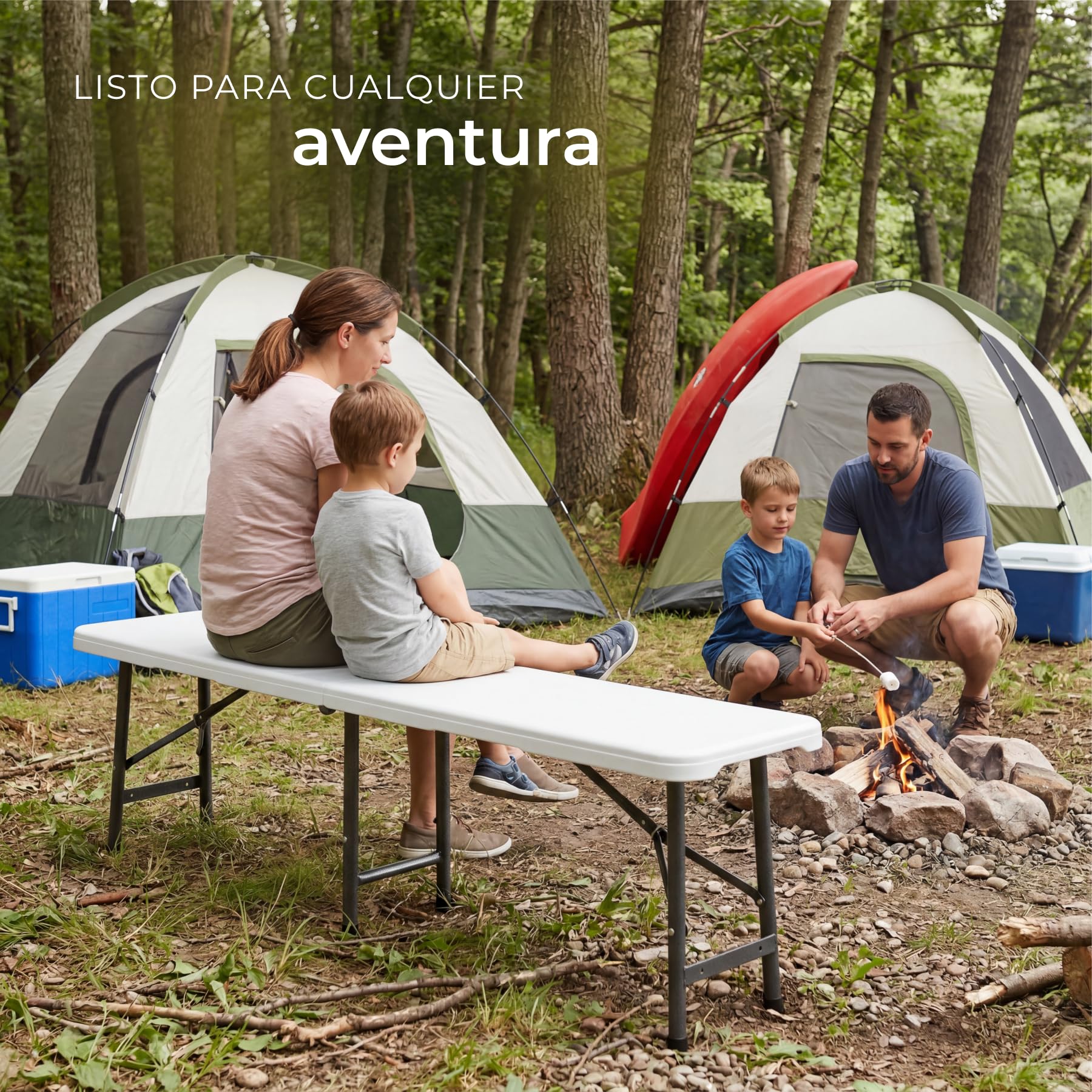 tectake® Set de 2 Banco Plegable Camping 180 cm, Banco Jardin Exterior Cap. Carga: 500kg, Terraza, Mobiliario Jardin y Terraza Exterior, Camping Accesorios, Banqueta, Patio, Bancos - Blanco