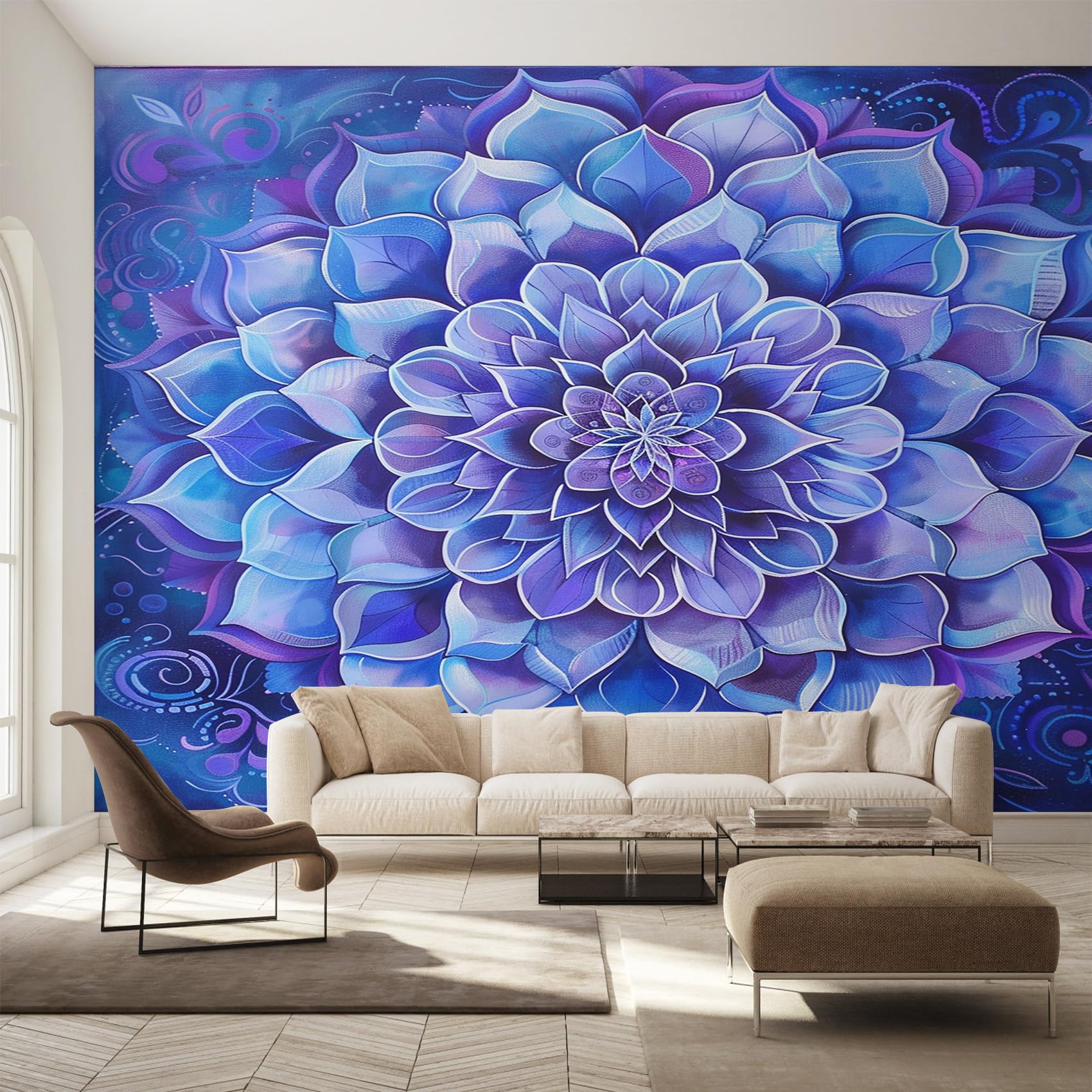 Papier peint panoramique mandala pour masquer les défauts du mur fresque intissé ssh-5