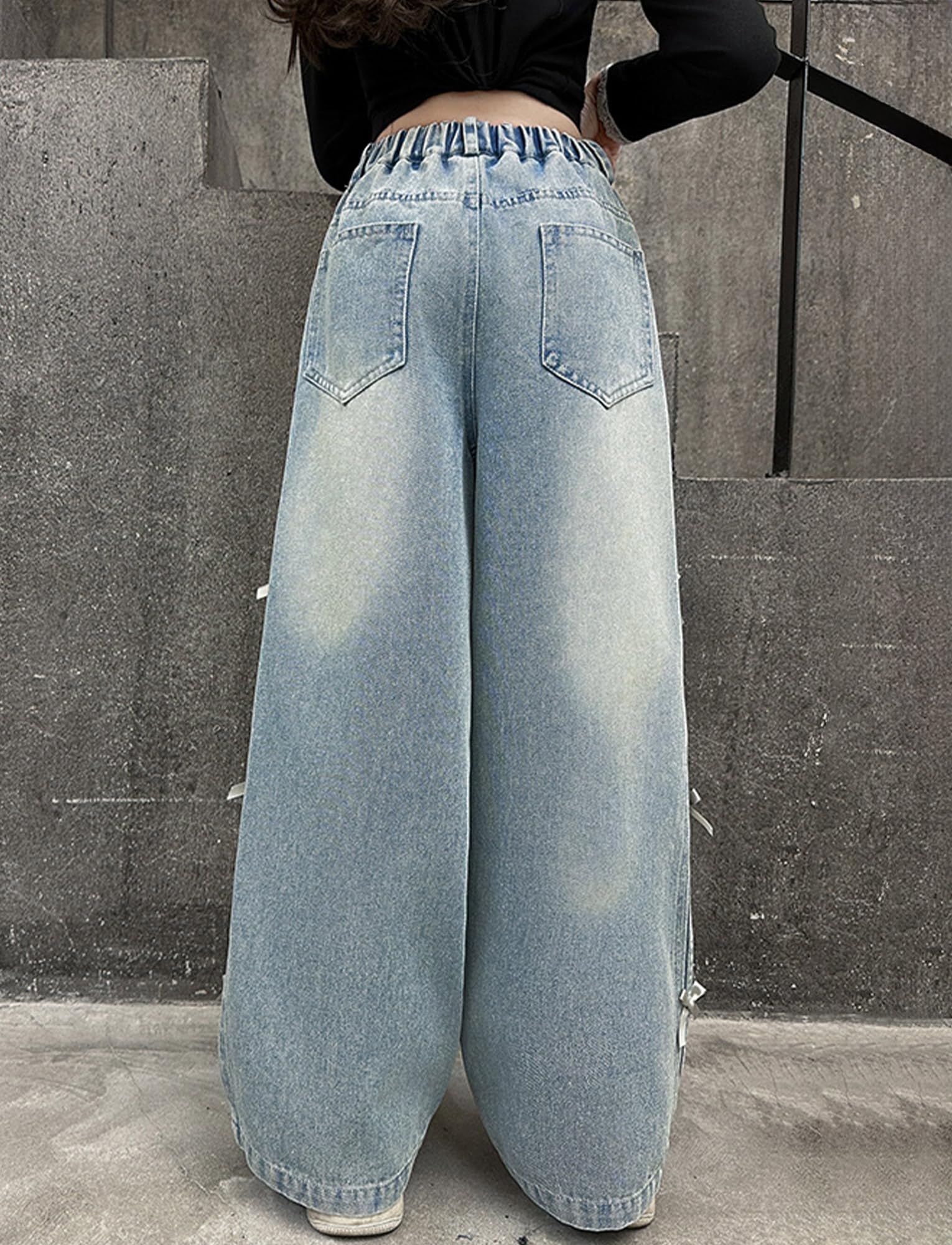 SEAUR Baggy Jeans für Mädchen EU 110-164 Jeanshose Wide Leg mit Print Y2K Denim Hose Elastischem Bund