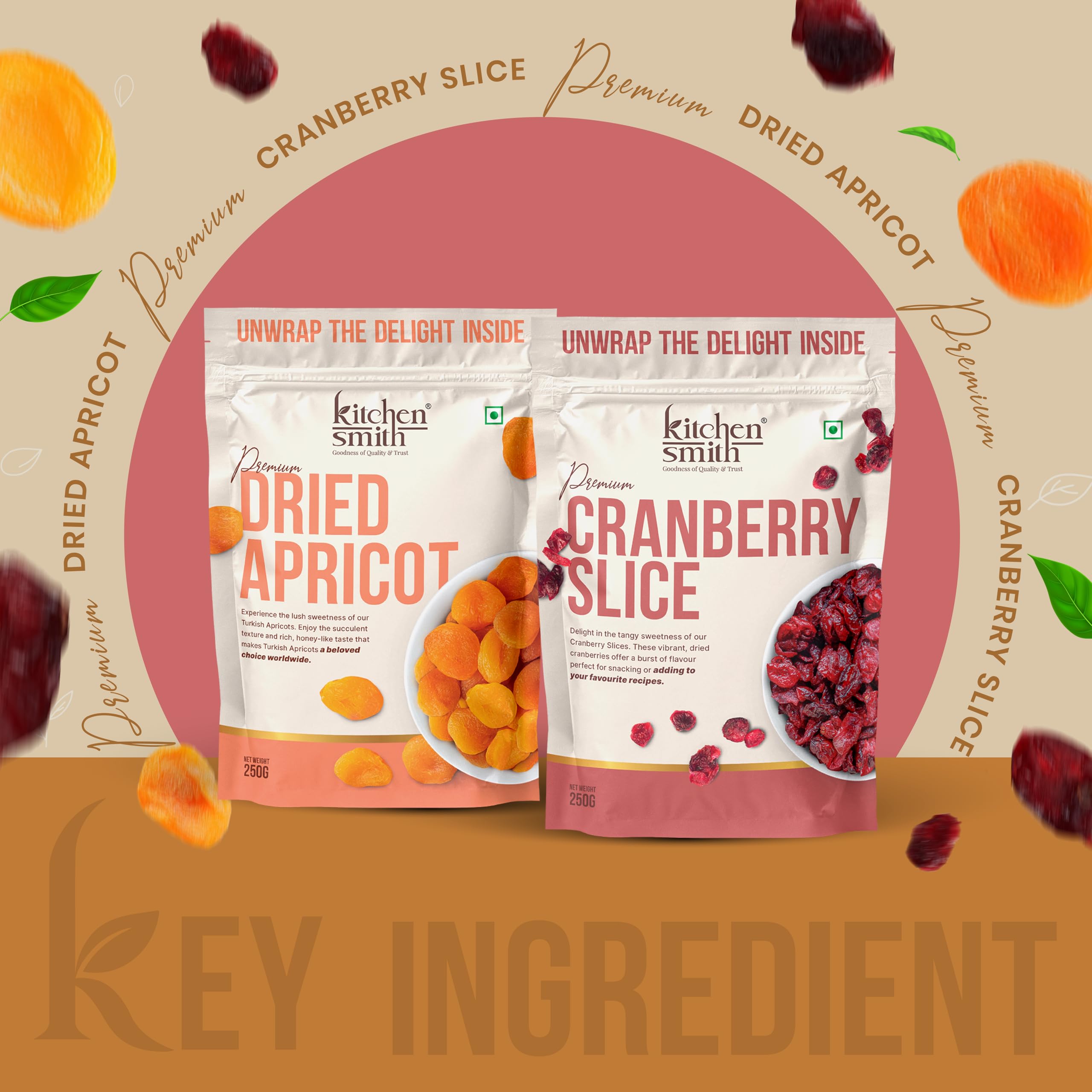 KitchenSmith Premium Dried Apricot & Cranberry Pack of 2 (250gm Each) | A Perfect Blend of Sweet and Tangy Flavors, Packed with Nutrients for a Healthy | Guilt-Free Snack - Image 3 thumbnail
