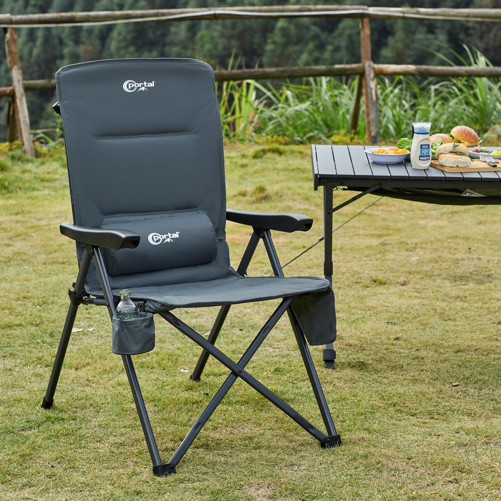 Portal Chaise Pliante Camping – Fauteuil de Jardin Portable Inclinable 160kg, Dossier Haut Réglable 3 Positions – Transat Confortable pour Plage, Terrasse, Balcon, Extérieur
