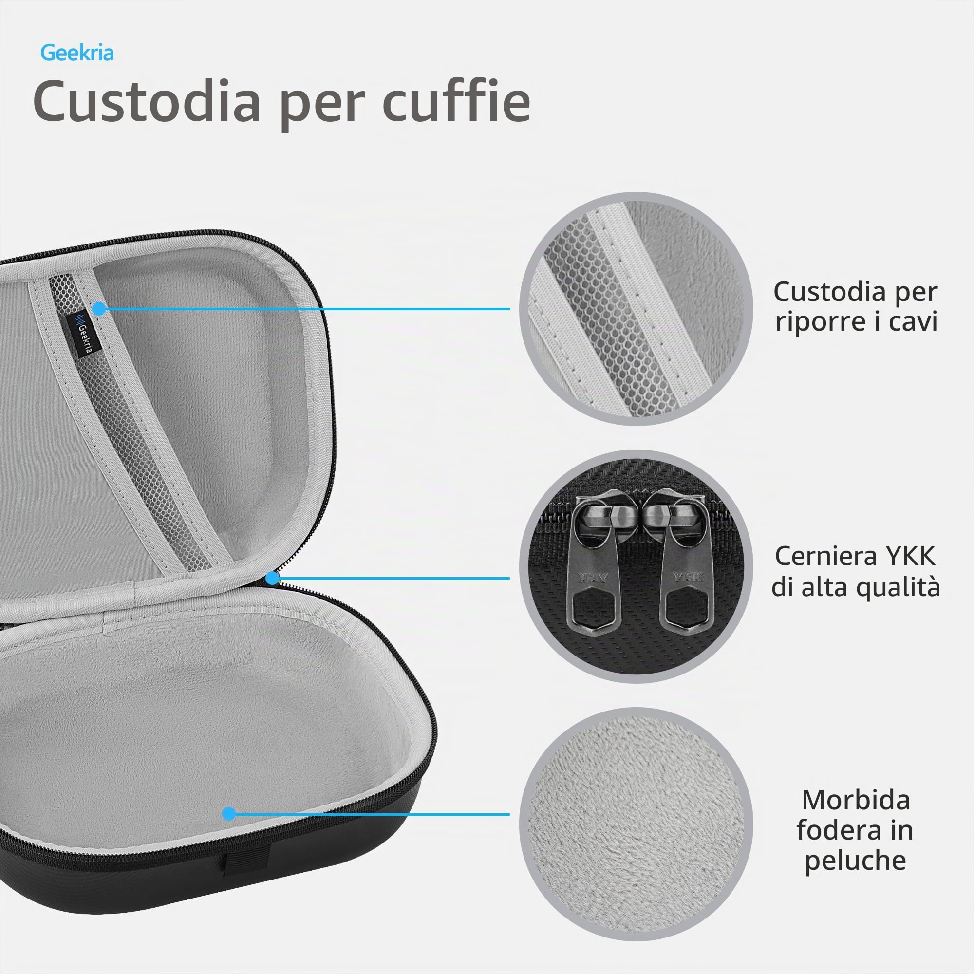 Custodia per cuffie Geekria Shield compatibile con JBL Tune 770NC, Tour ONE M3, E65 BTNC e altro, custodia da viaggio rigida di ricambio con spazio per cavi (Nero)