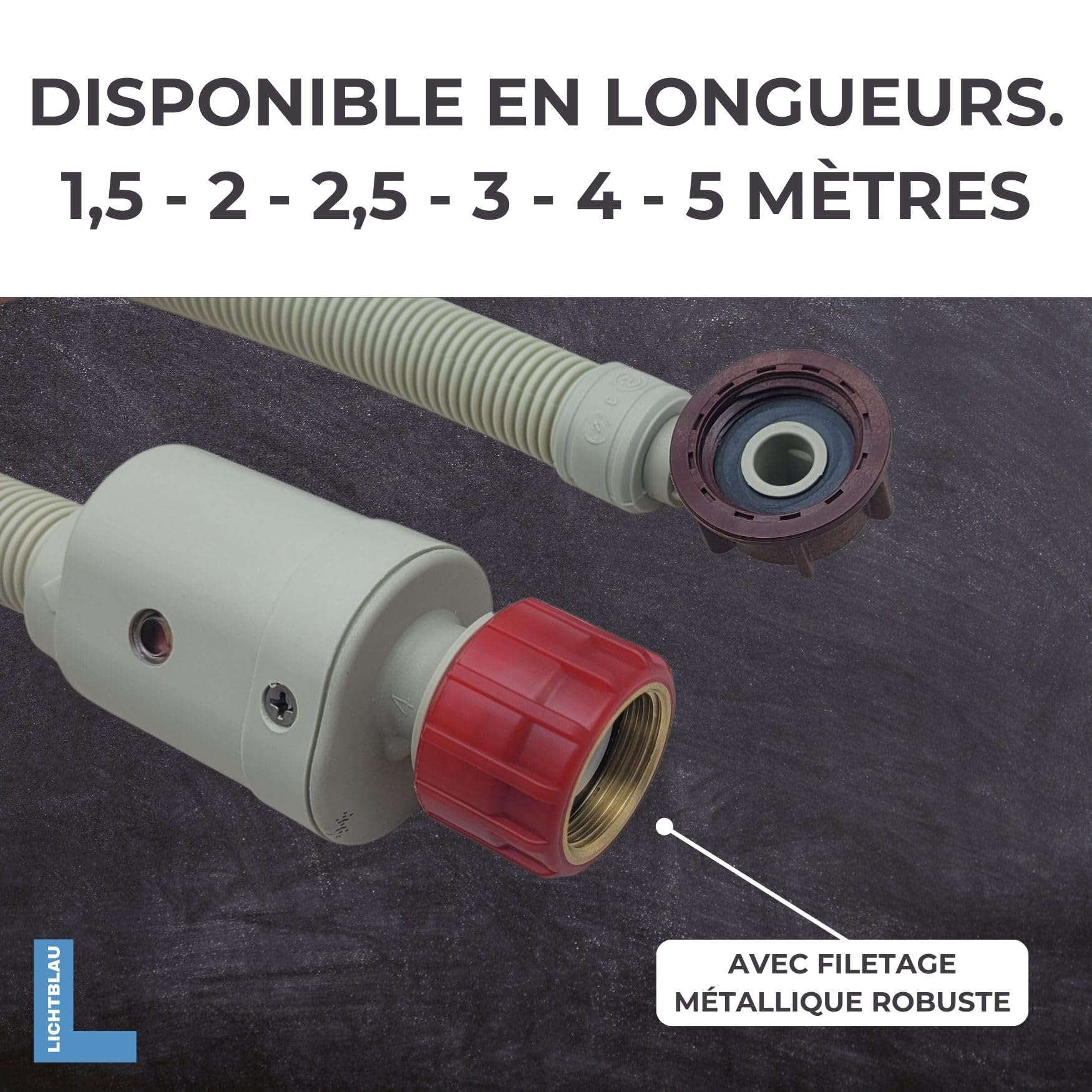 LICHTBLAU Tuyau Aquastop mécanique 4 m 3/4 pouce filetage métal tuyau alimentation sécurité lave linge lave vaisselle VDE valve sécurité non électronique
