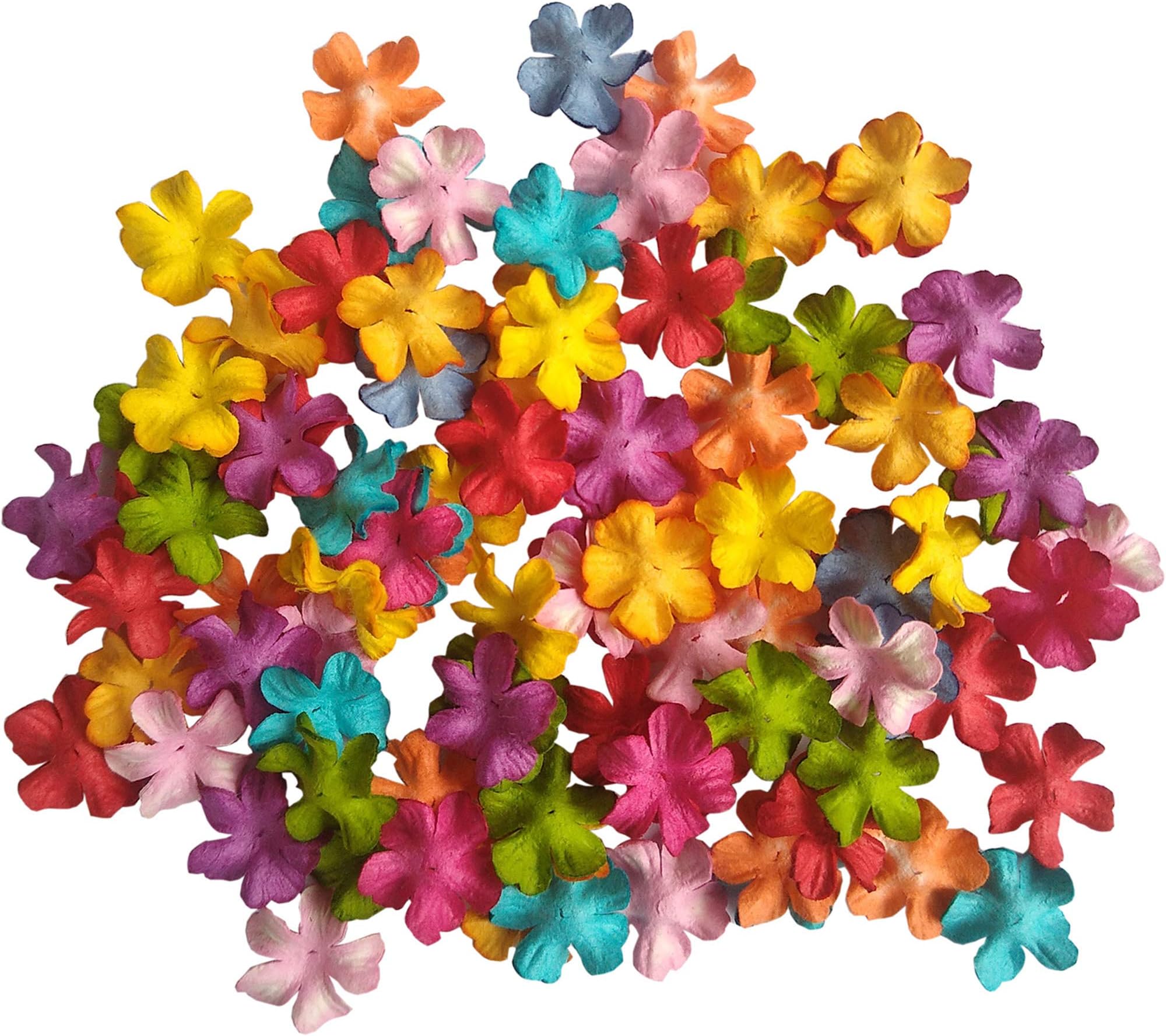 100 pcs Mulberry Sakura Cherry Blossoms Mini Small Paper Flowers Cutouts for Craft Scrapbooking Embellishment (Mixed Color Tone)